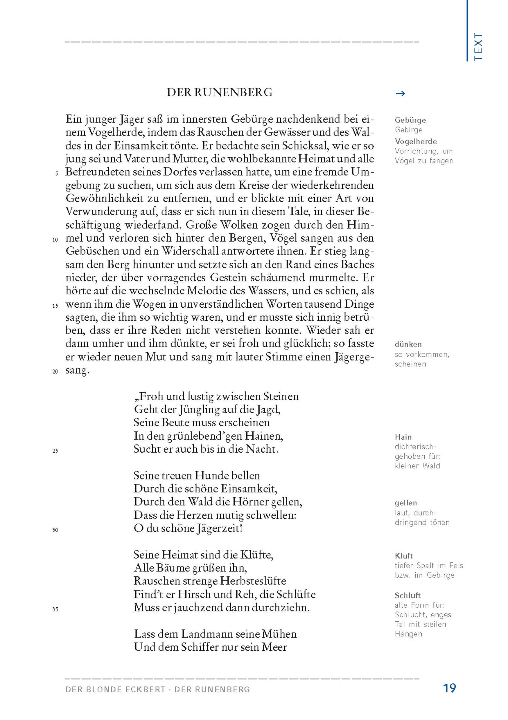 Beispielinhalt (Bild) Der blonde Eckbert / Der Runenberg (Textausgabe)