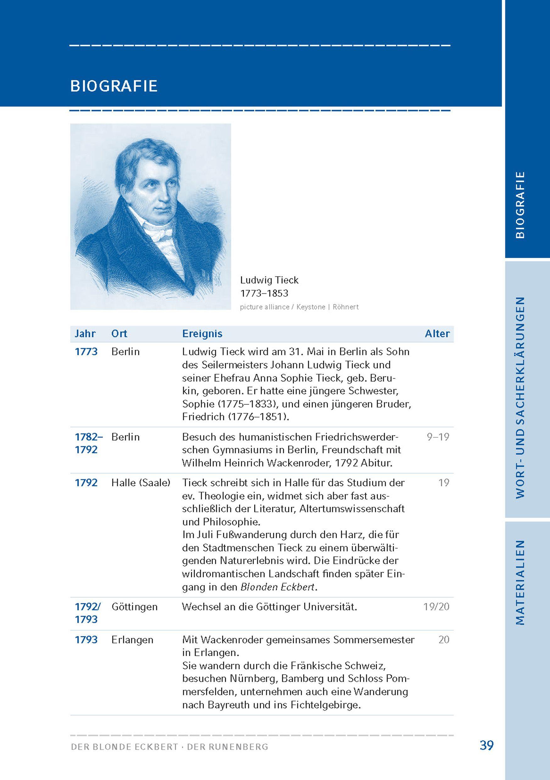 Beispielinhalt (Bild) Der blonde Eckbert / Der Runenberg (Textausgabe)