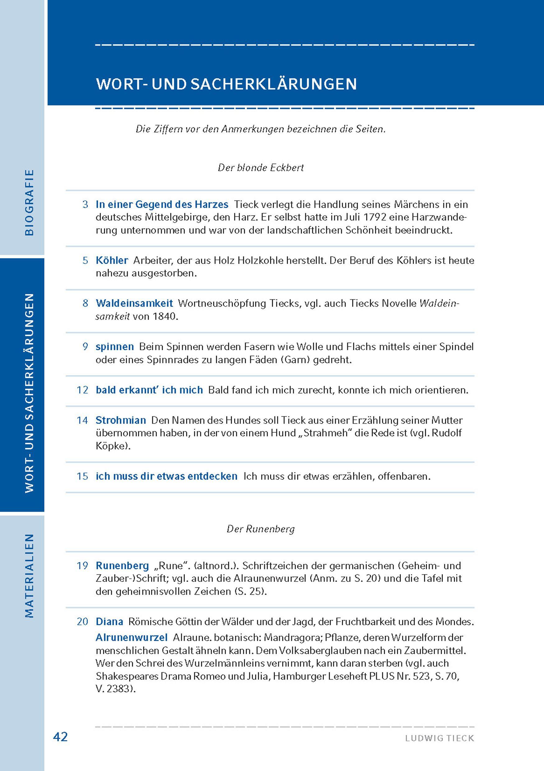 Beispielinhalt (Bild) Der blonde Eckbert / Der Runenberg (Textausgabe)