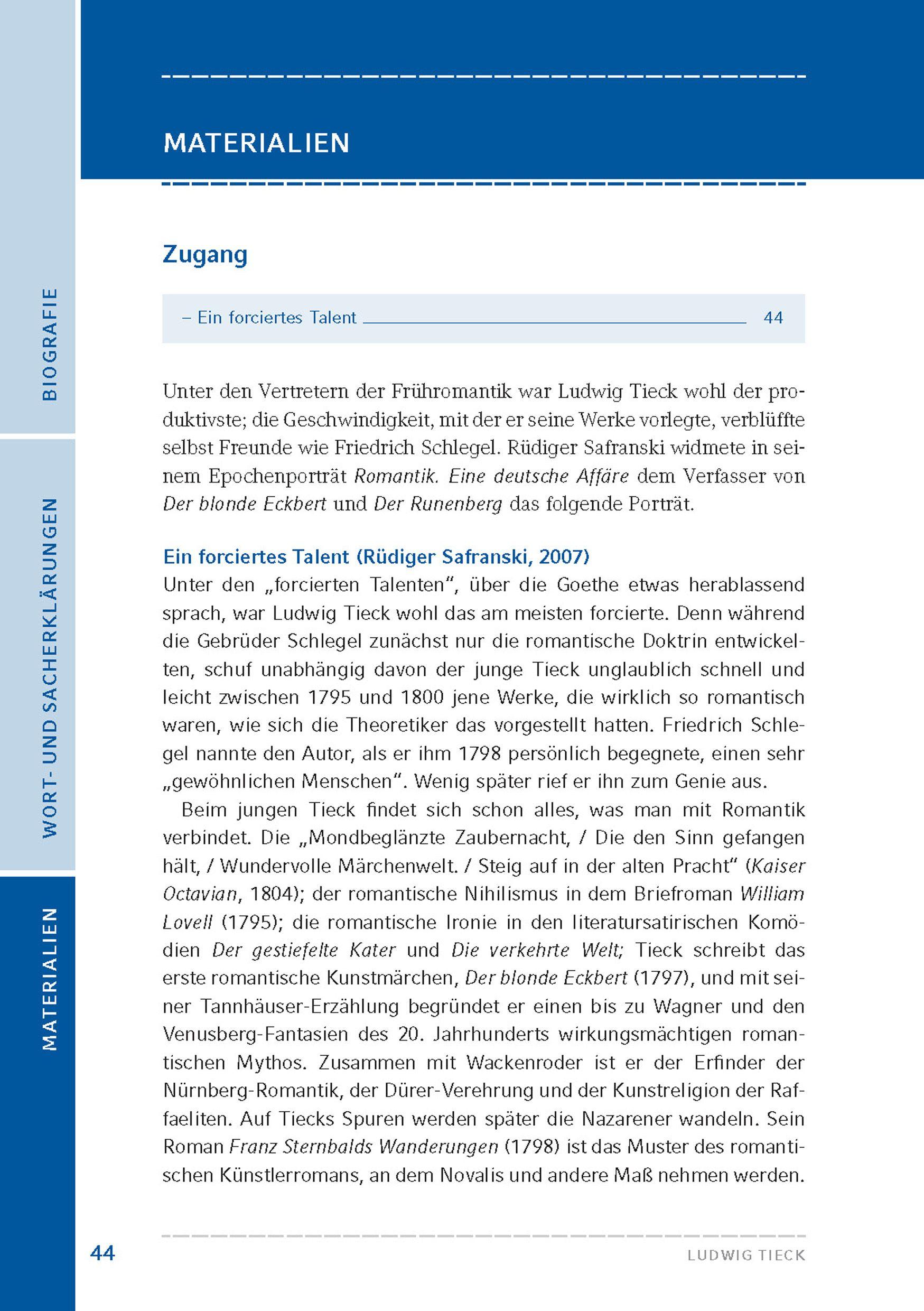 Beispielinhalt (Bild) Der blonde Eckbert / Der Runenberg (Textausgabe)