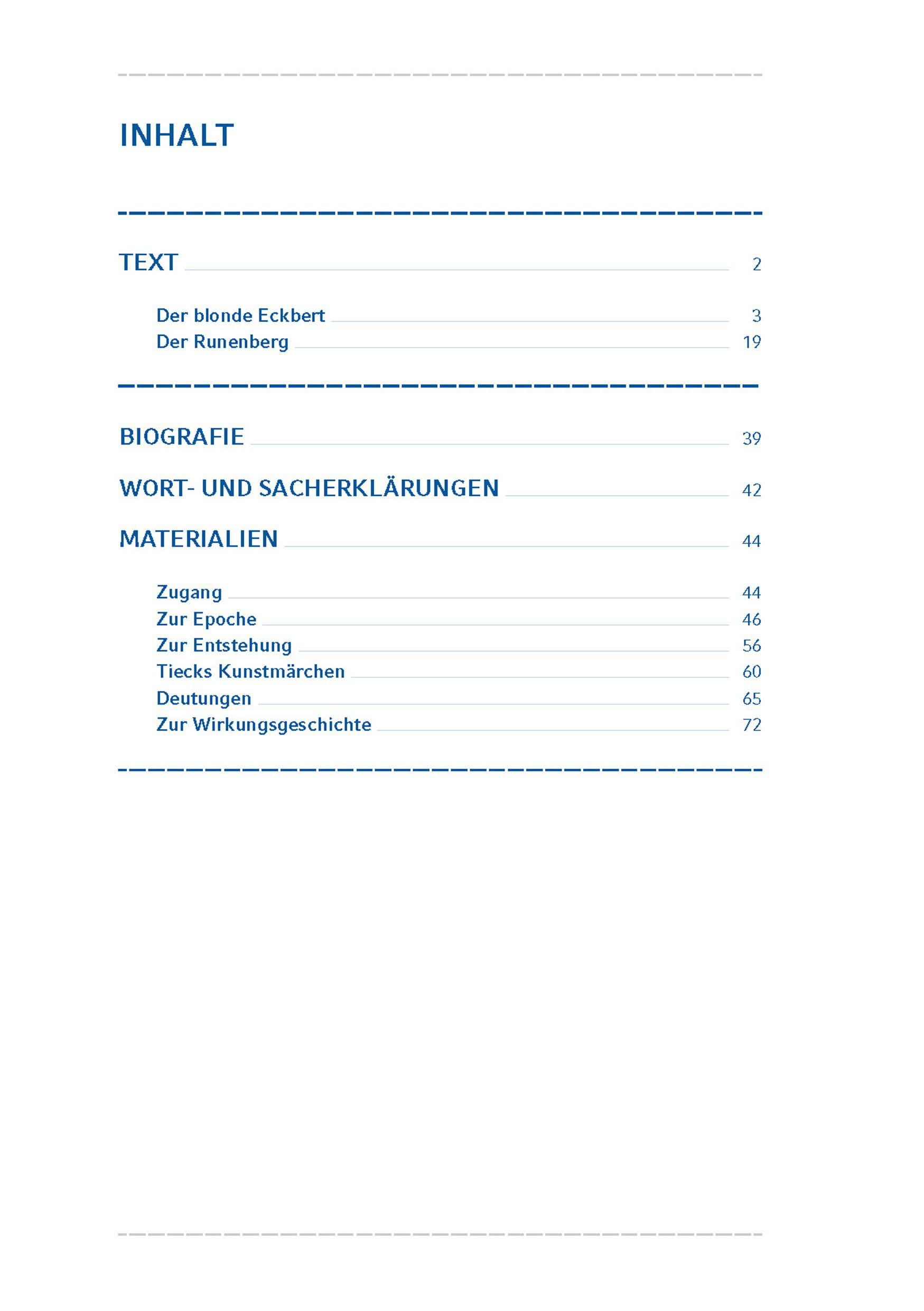 Beispielinhalt (Bild) Der blonde Eckbert / Der Runenberg (Textausgabe)