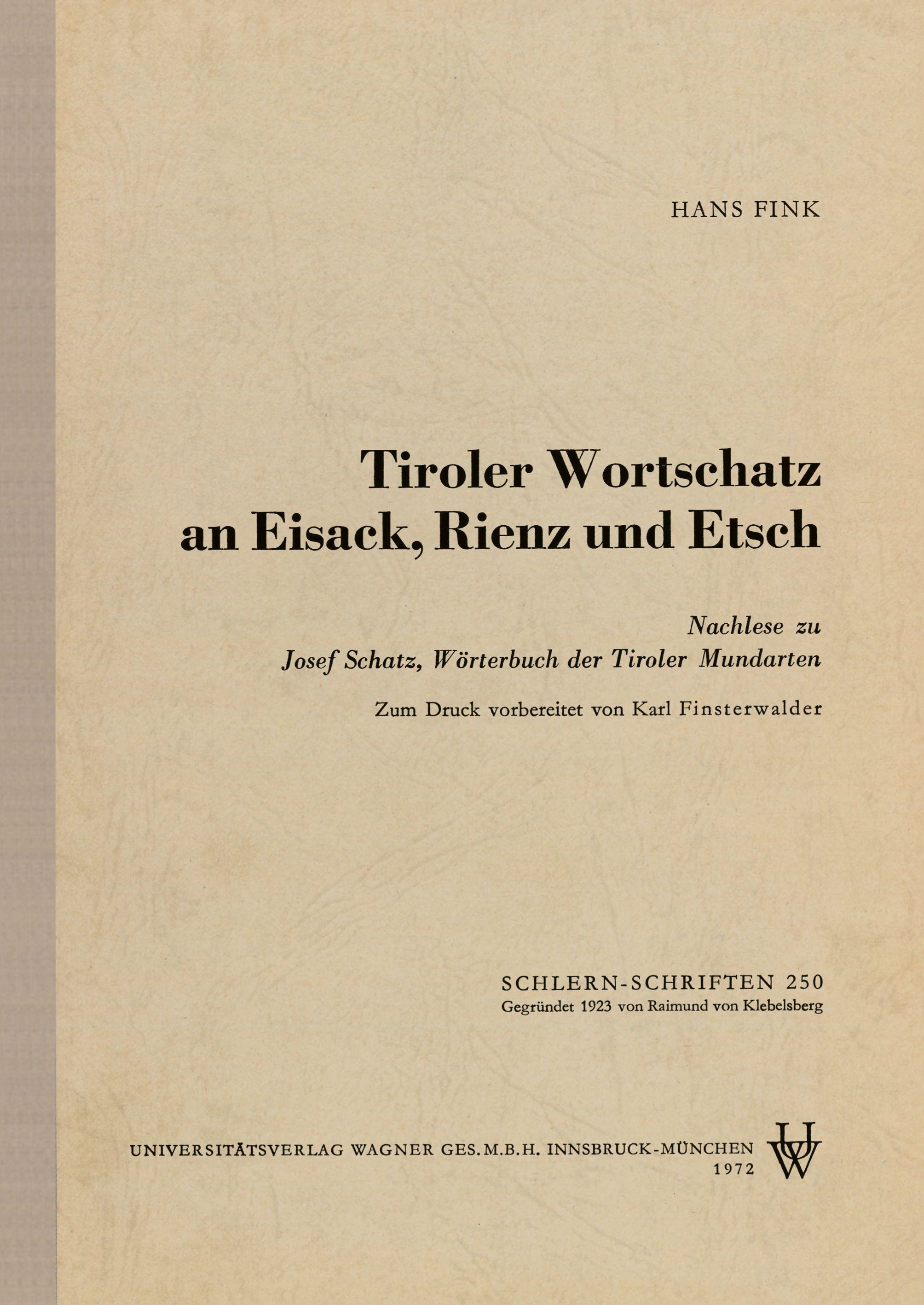 Vorderes Coverbild Tiroler Wortschatz an Eisack, Rienz und Etsch
