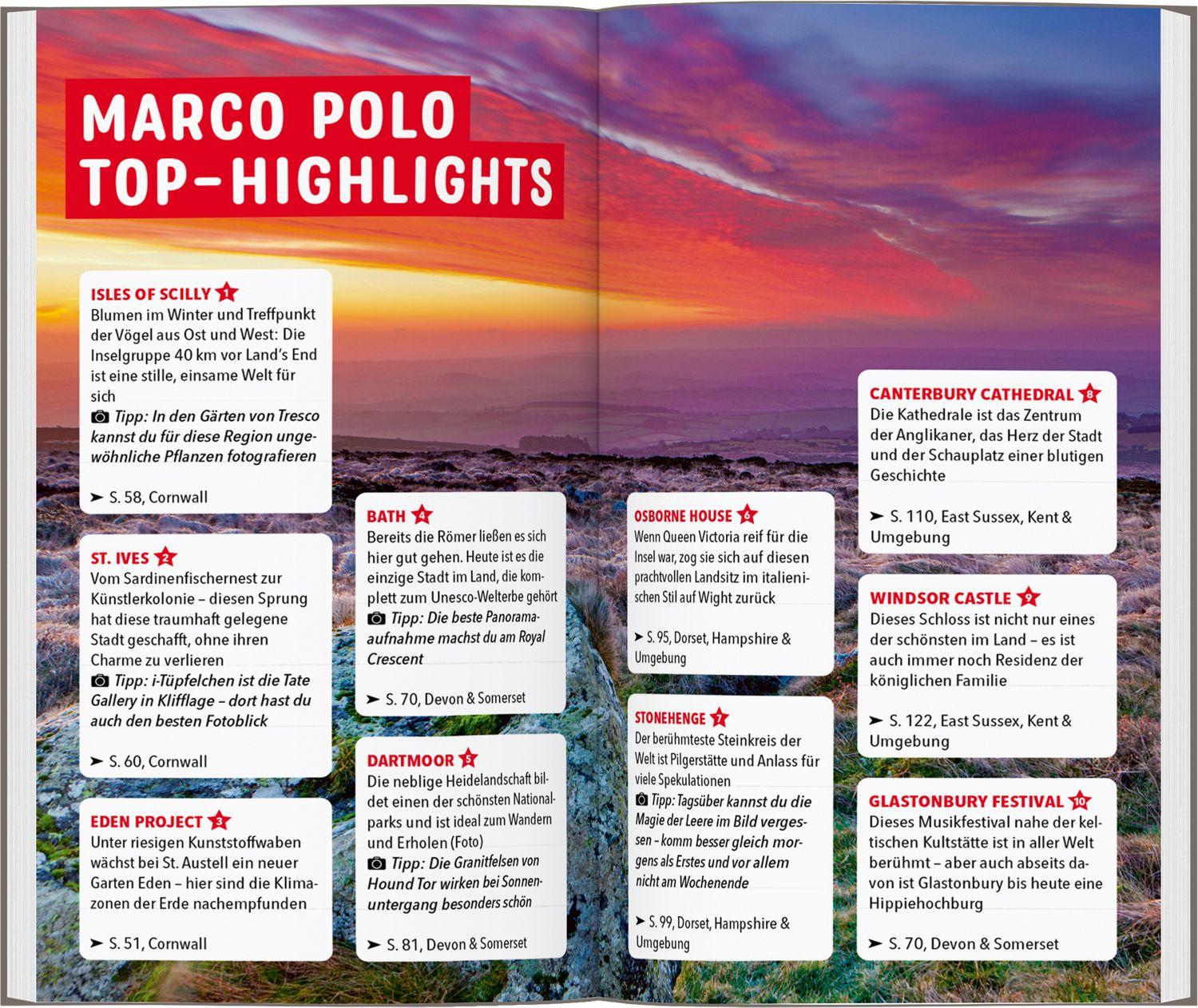 Beispielinhalt (Bild) MARCO POLO Reiseführer Südengland, Cornwall bis Kent