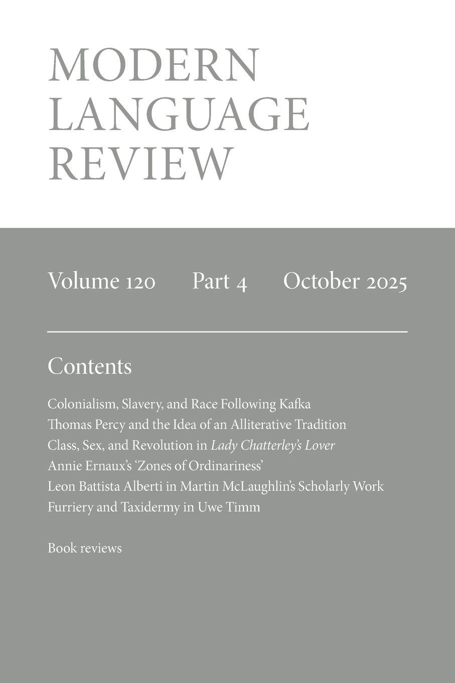 Vorderes Coverbild Modern Language Review (120.4) October 2025