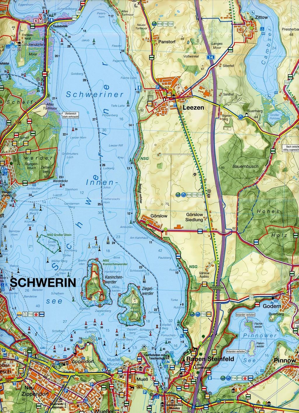 Beispielinhalt (Bild) Schweriner See 1 : 35 000 Rad-, Wander- und Gewässerkarte