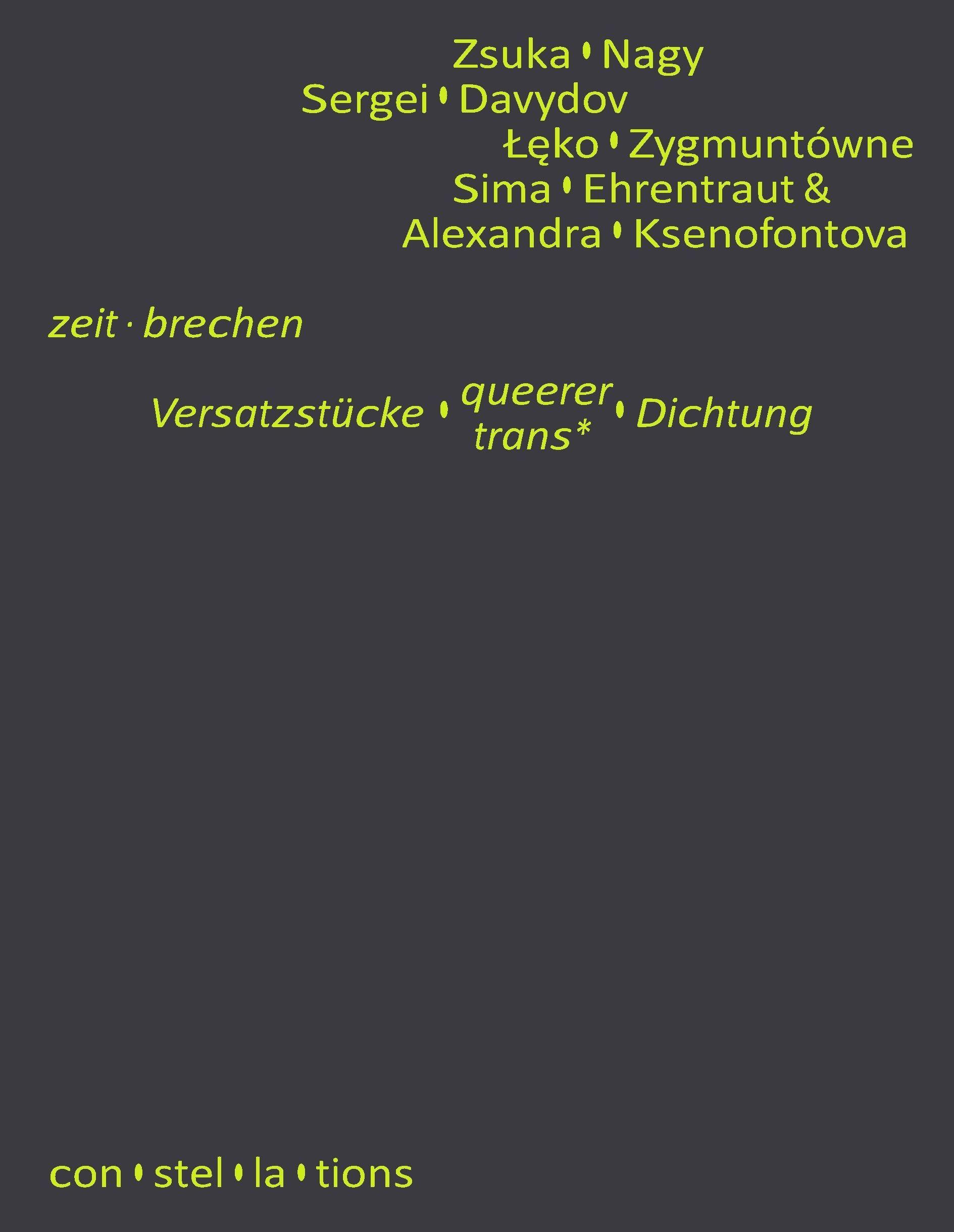 Vorderes Coverbild zeit · brechen - Versatzstücke queerer / trans* Dichtung
