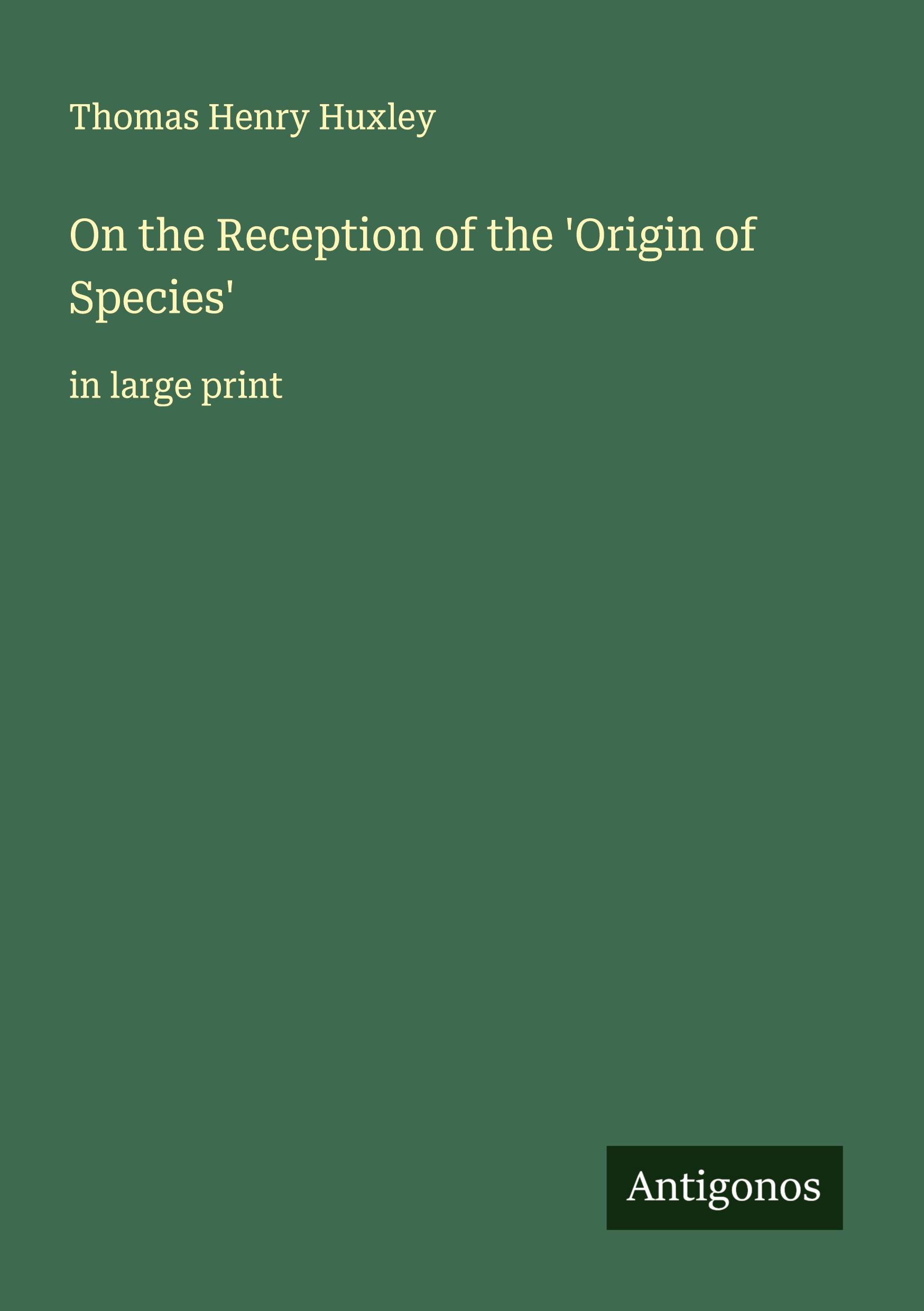 Vorderes Coverbild On the Reception of the 'Origin of Species'