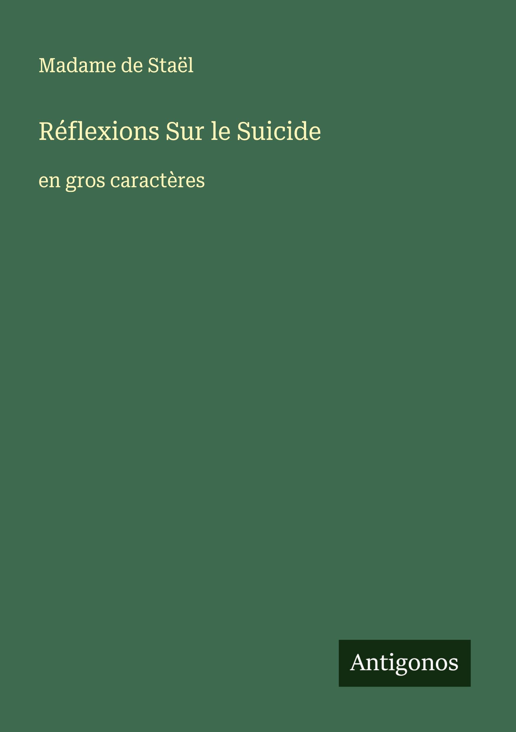 Vorderes Coverbild Réflexions Sur le Suicide