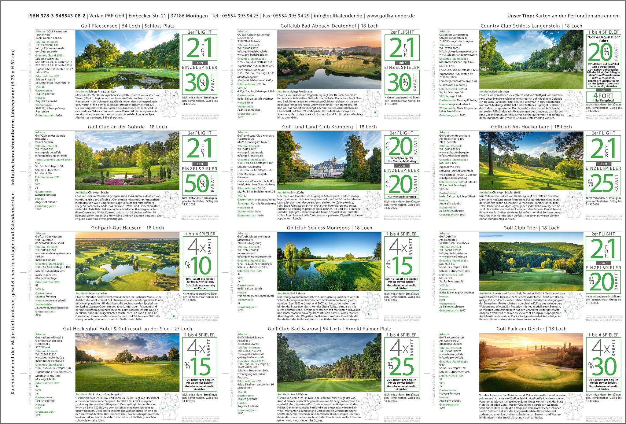 Beispielinhalt (Bild) Golfkalender 2026