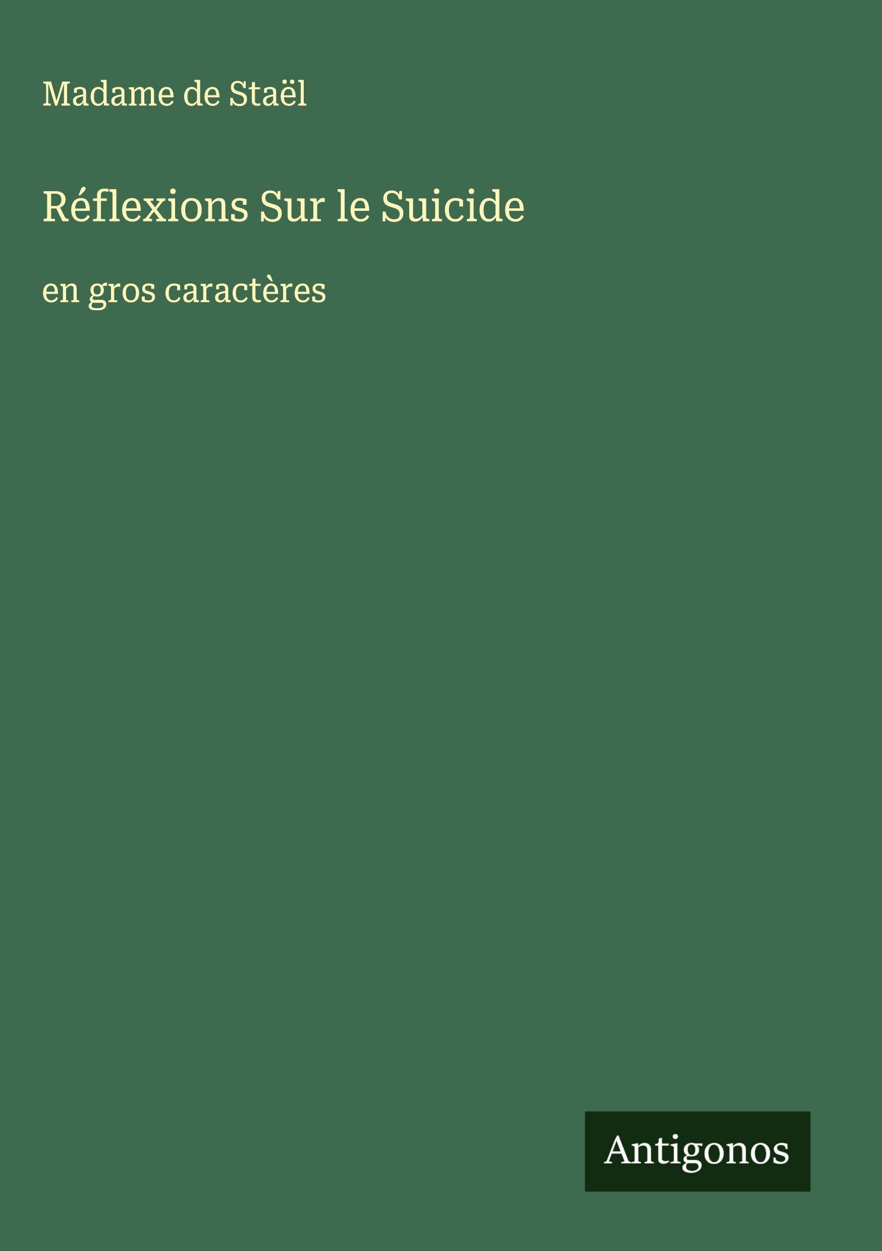 Vorderes Coverbild Réflexions Sur le Suicide
