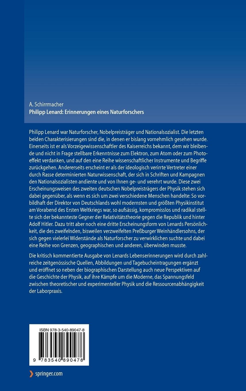 Rückseitencover Philipp Lenard: Erinnerungen eines Naturforschers