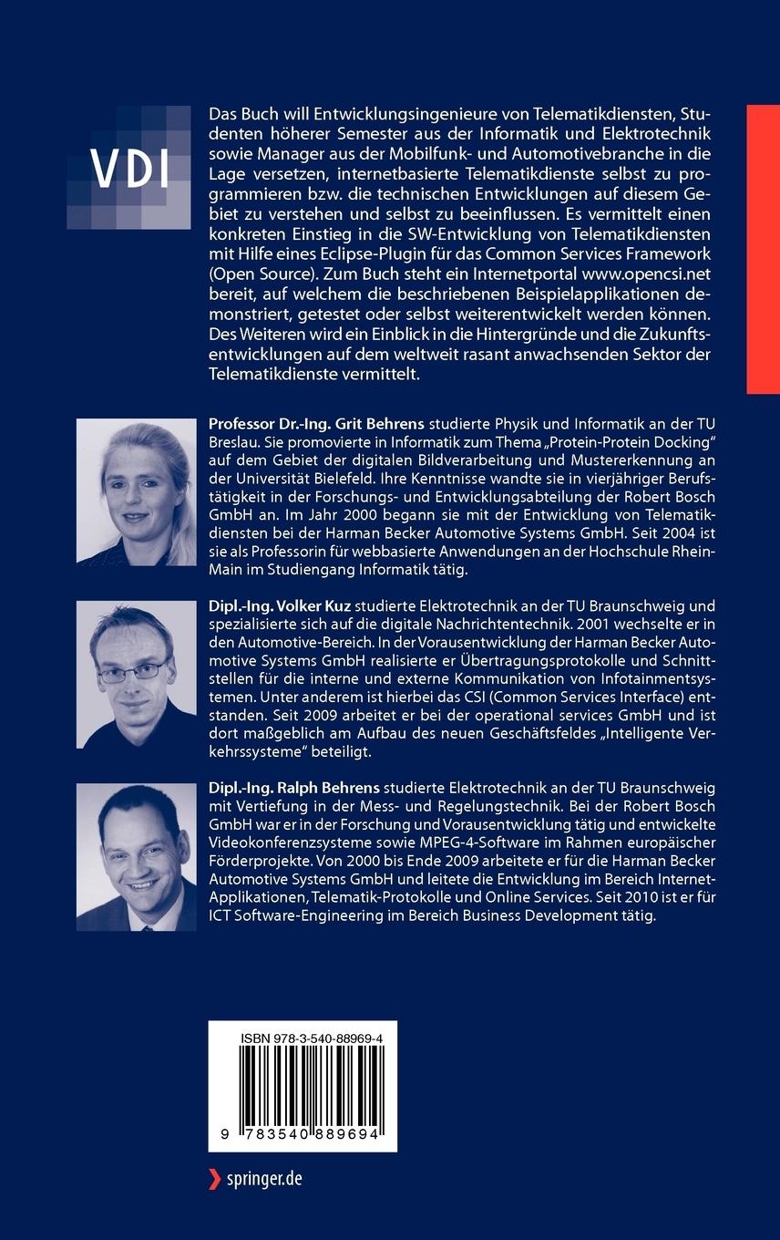 Rückseitencover Softwareentwicklung von Telematikdiensten