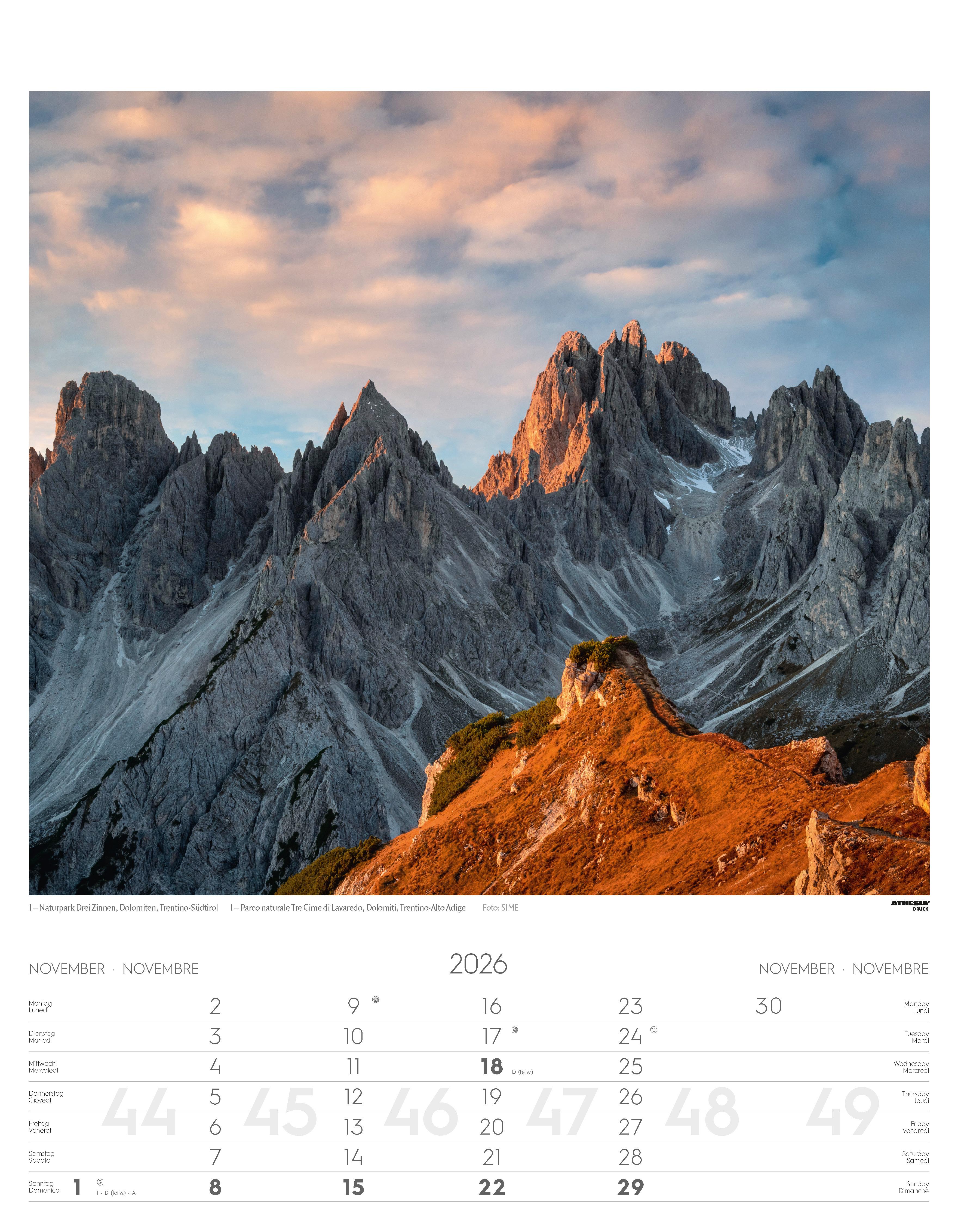 Beispielinhalt (Bild) Alpen Kalender 2026