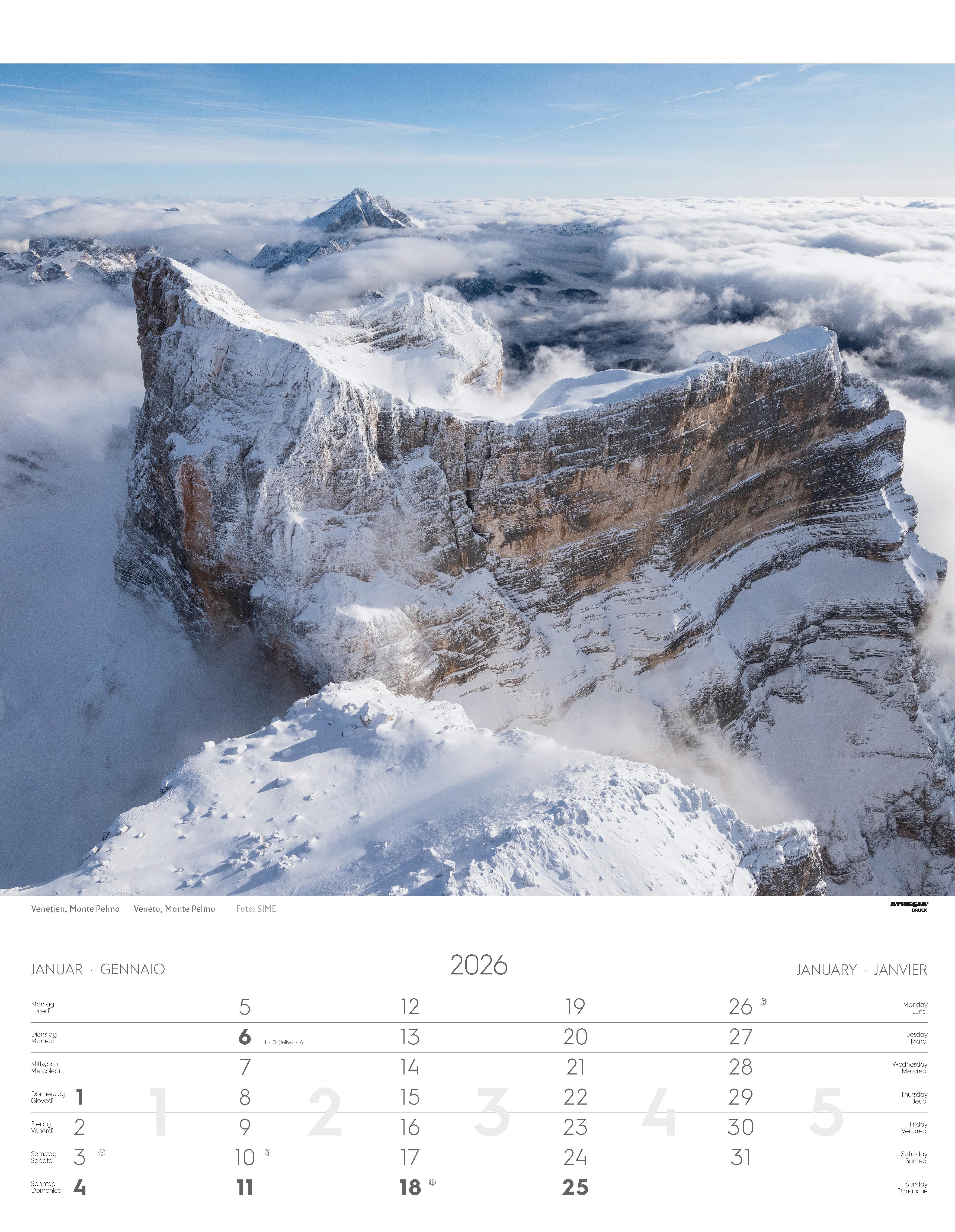 Beispielinhalt (Bild) Weltnaturerbe Dolomiten Kalender 2026