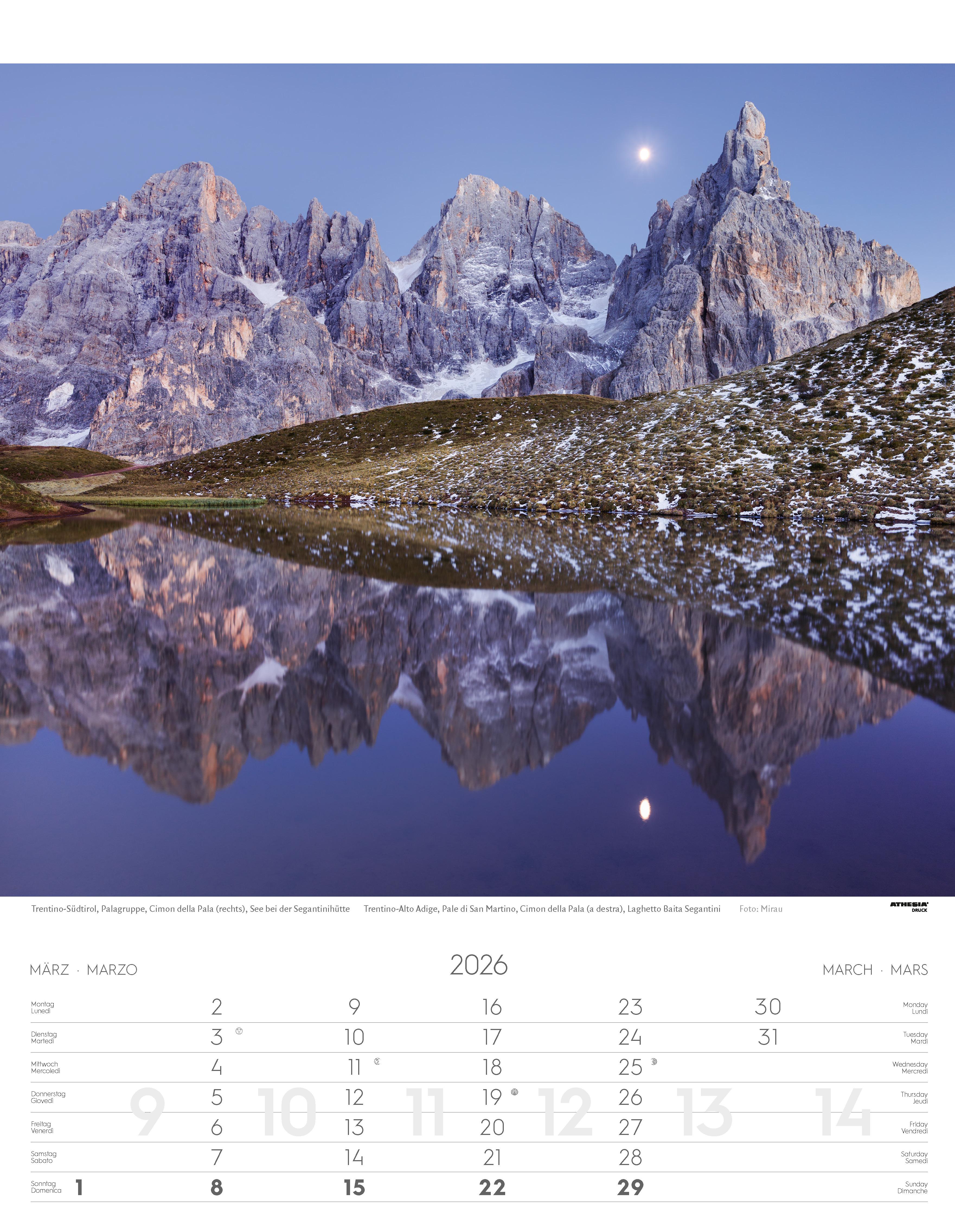 Beispielinhalt (Bild) Weltnaturerbe Dolomiten Kalender 2026