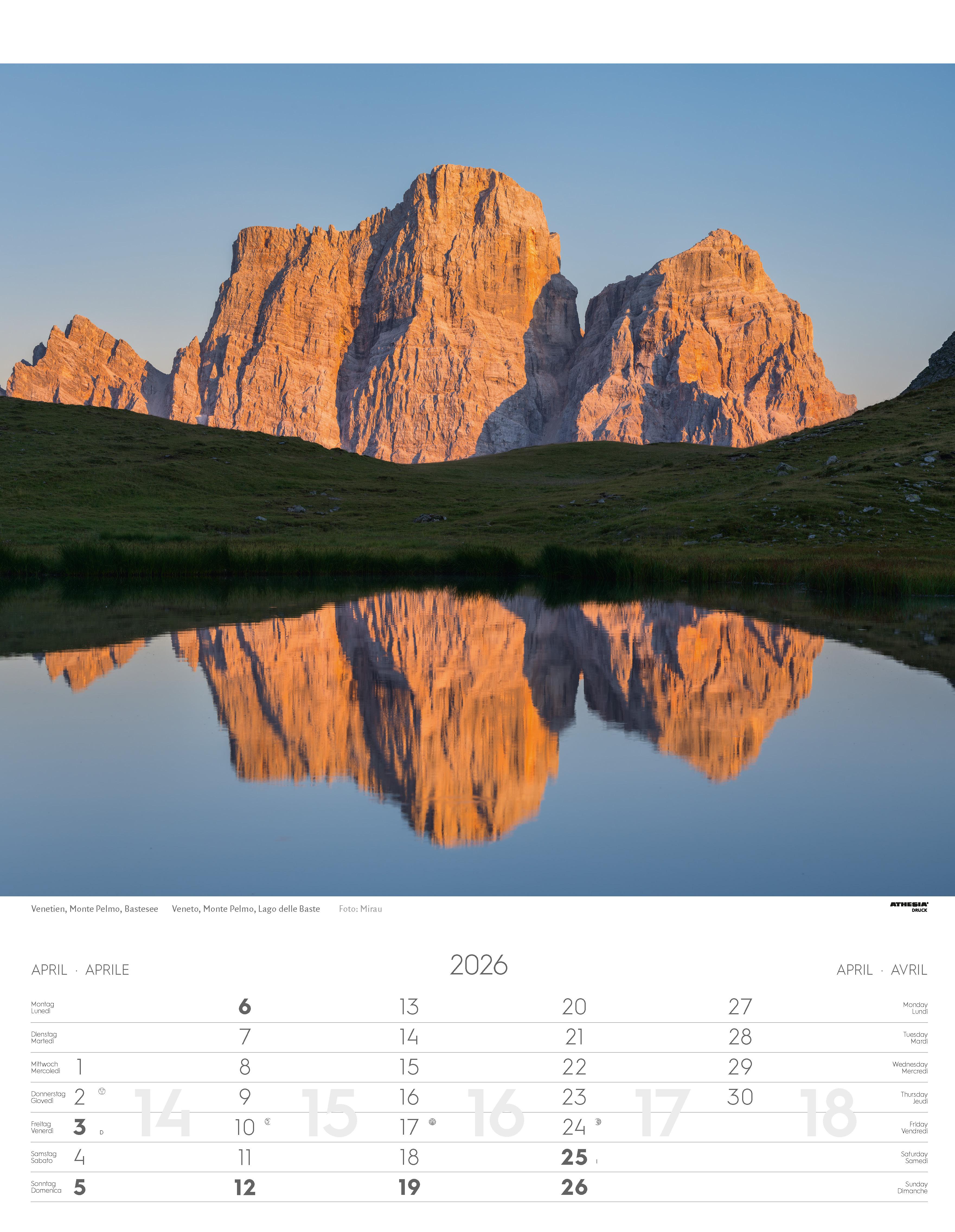 Beispielinhalt (Bild) Weltnaturerbe Dolomiten Kalender 2026