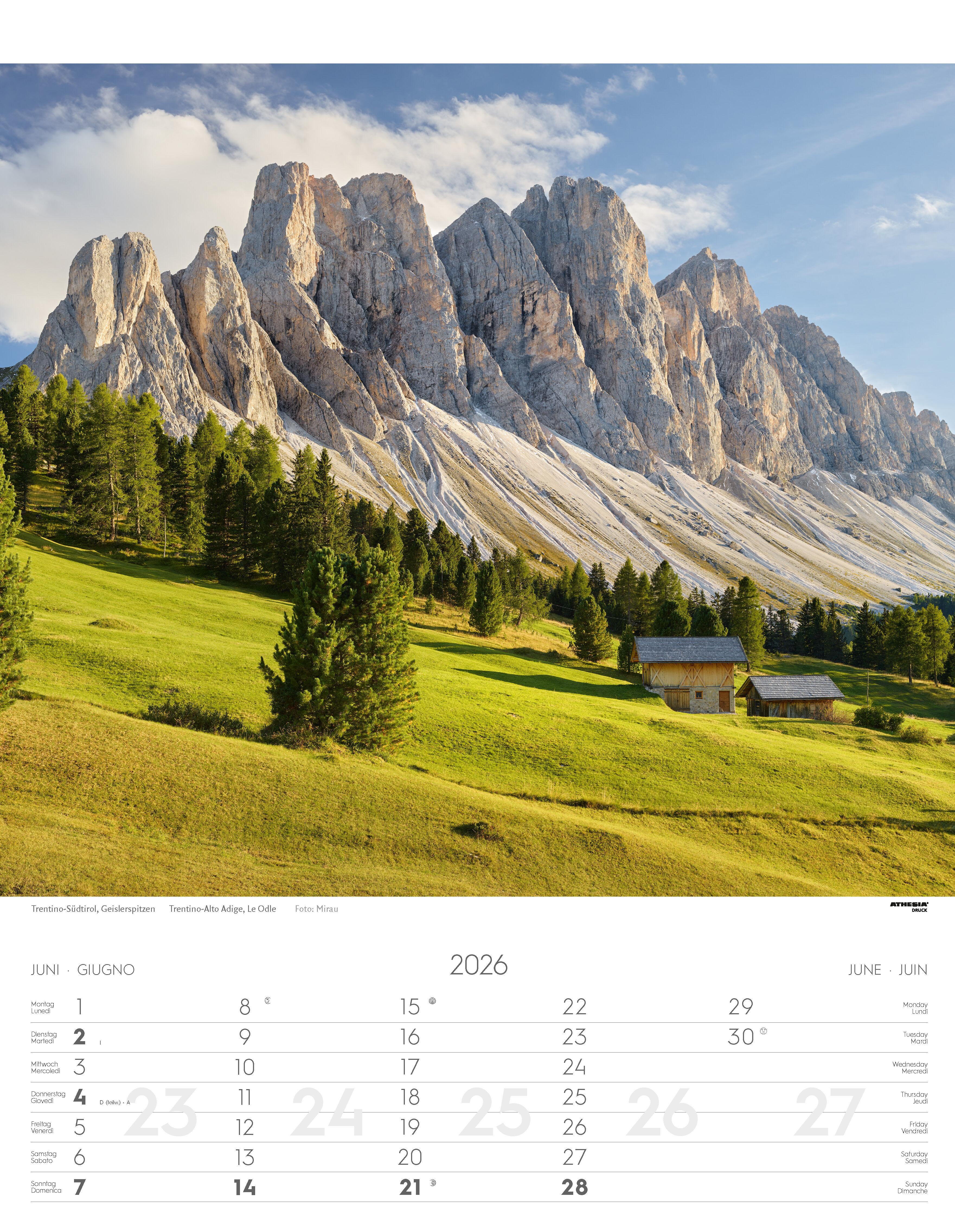 Beispielinhalt (Bild) Weltnaturerbe Dolomiten Kalender 2026