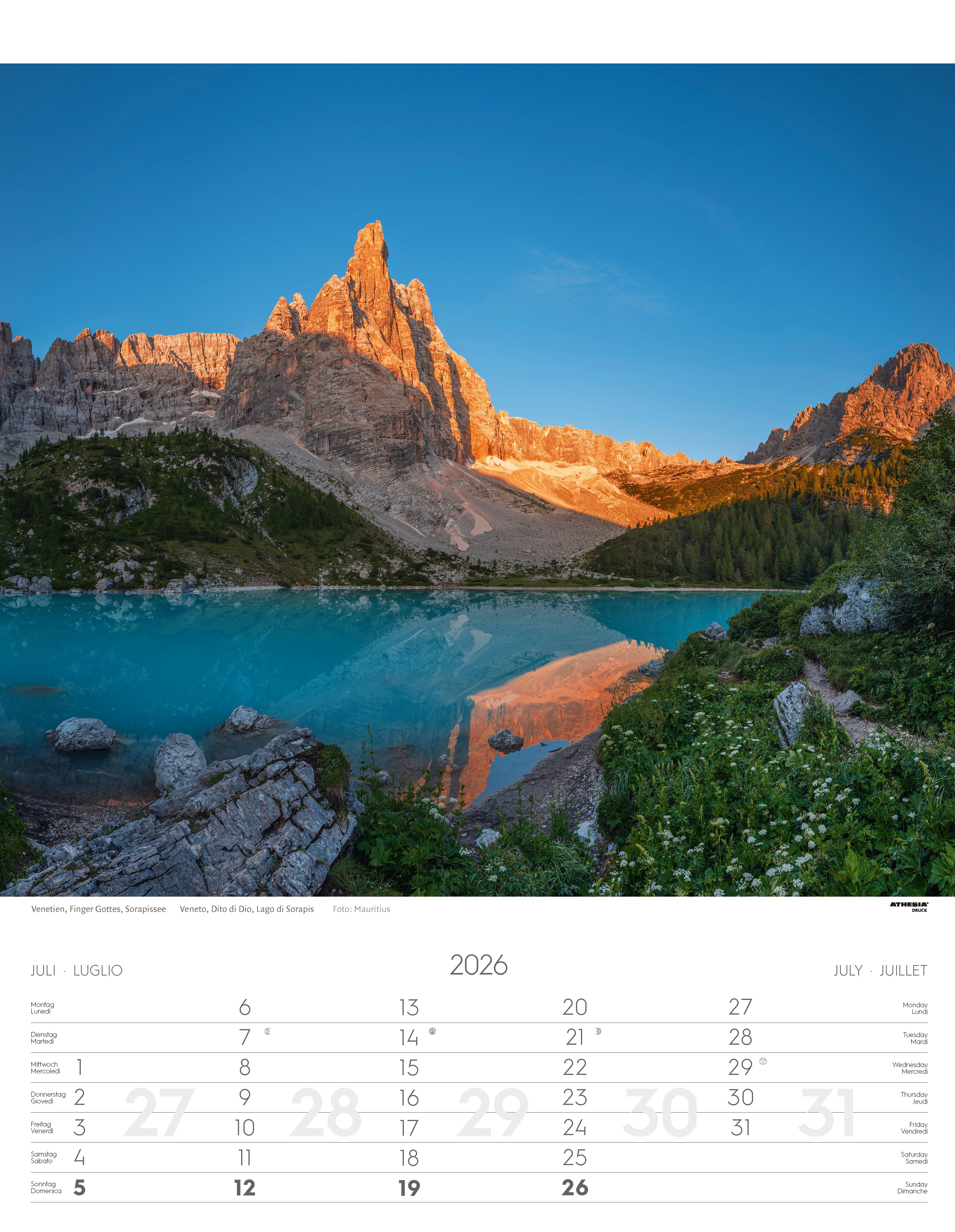 Beispielinhalt (Bild) Weltnaturerbe Dolomiten Kalender 2026