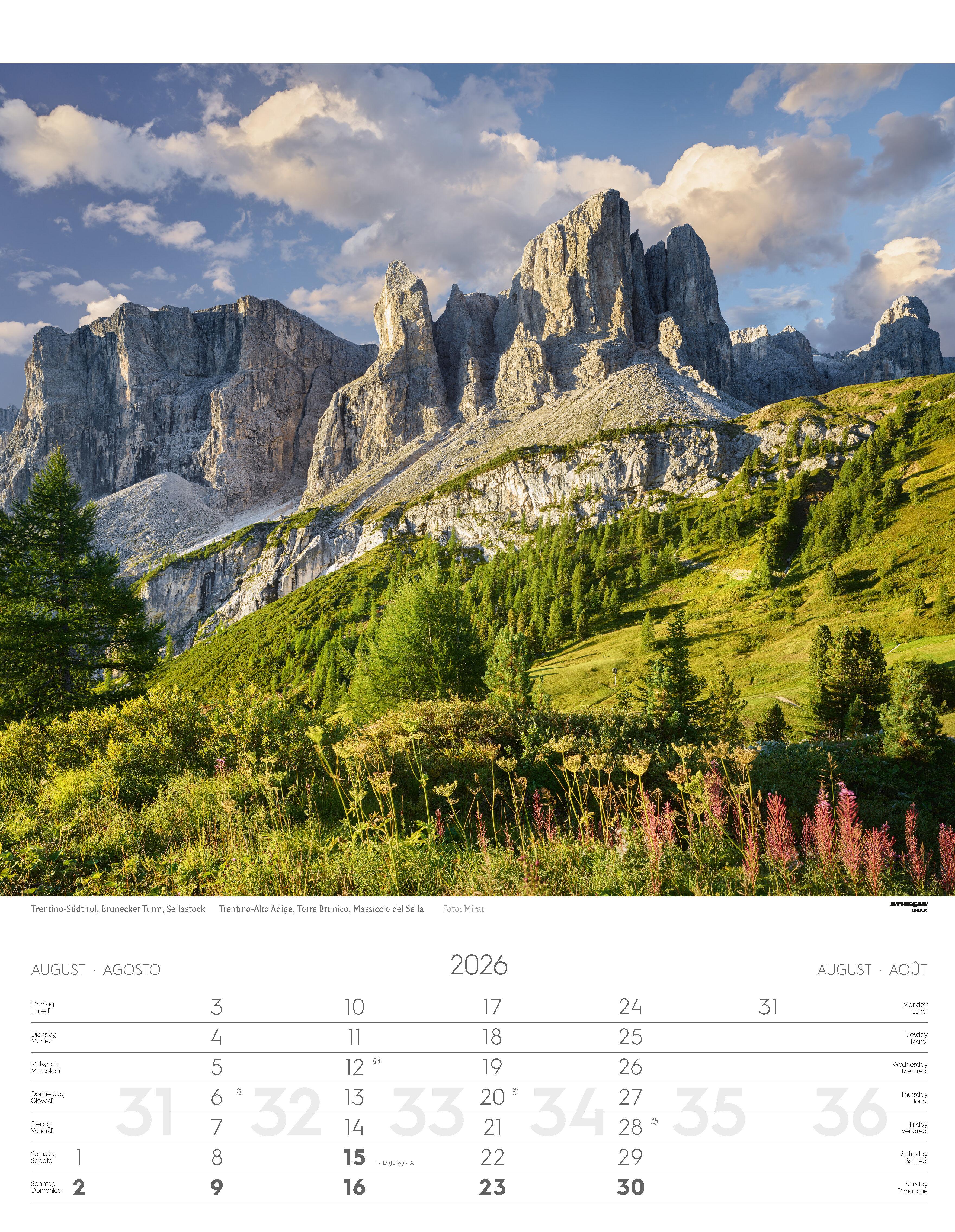 Beispielinhalt (Bild) Weltnaturerbe Dolomiten Kalender 2026