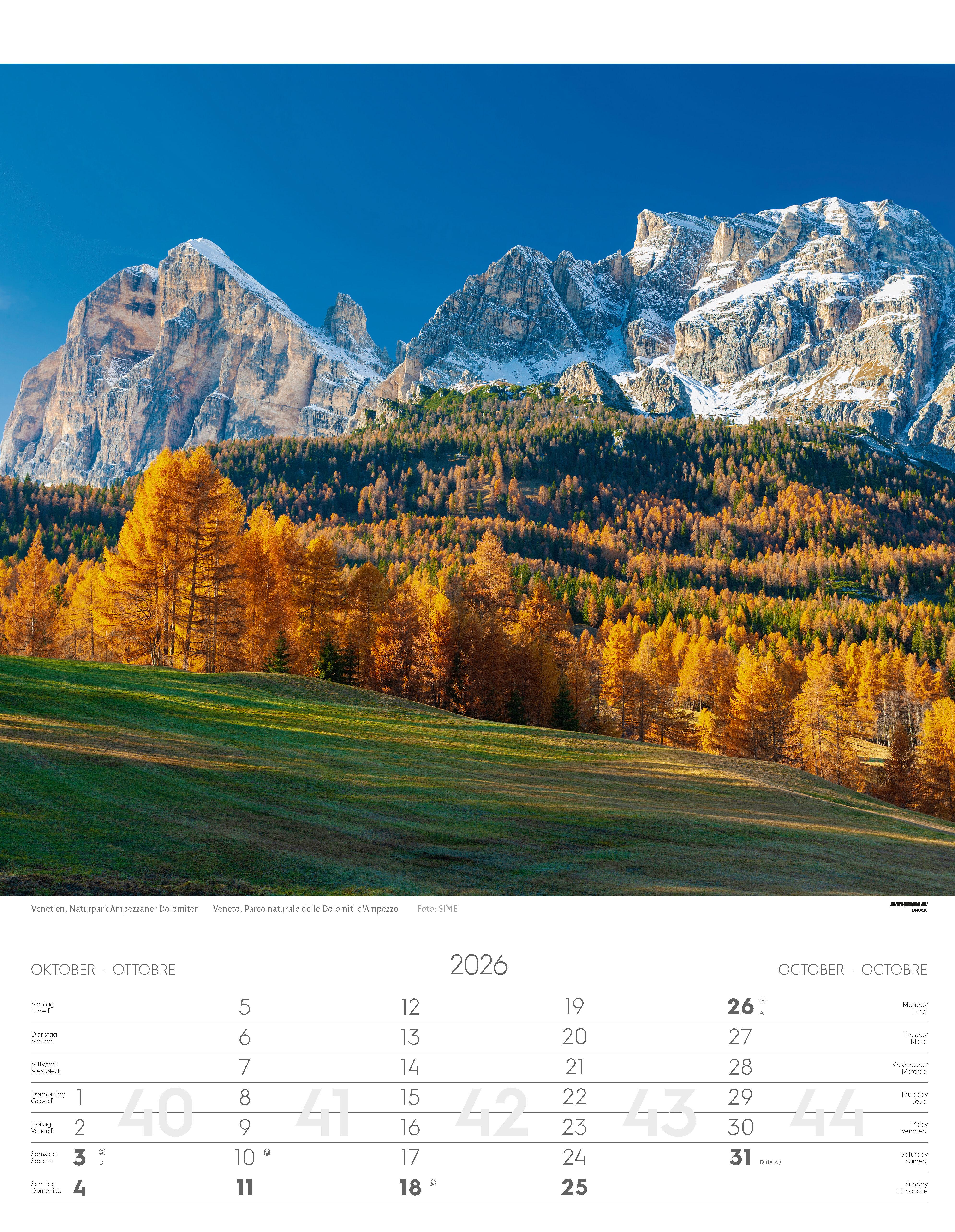 Beispielinhalt (Bild) Weltnaturerbe Dolomiten Kalender 2026
