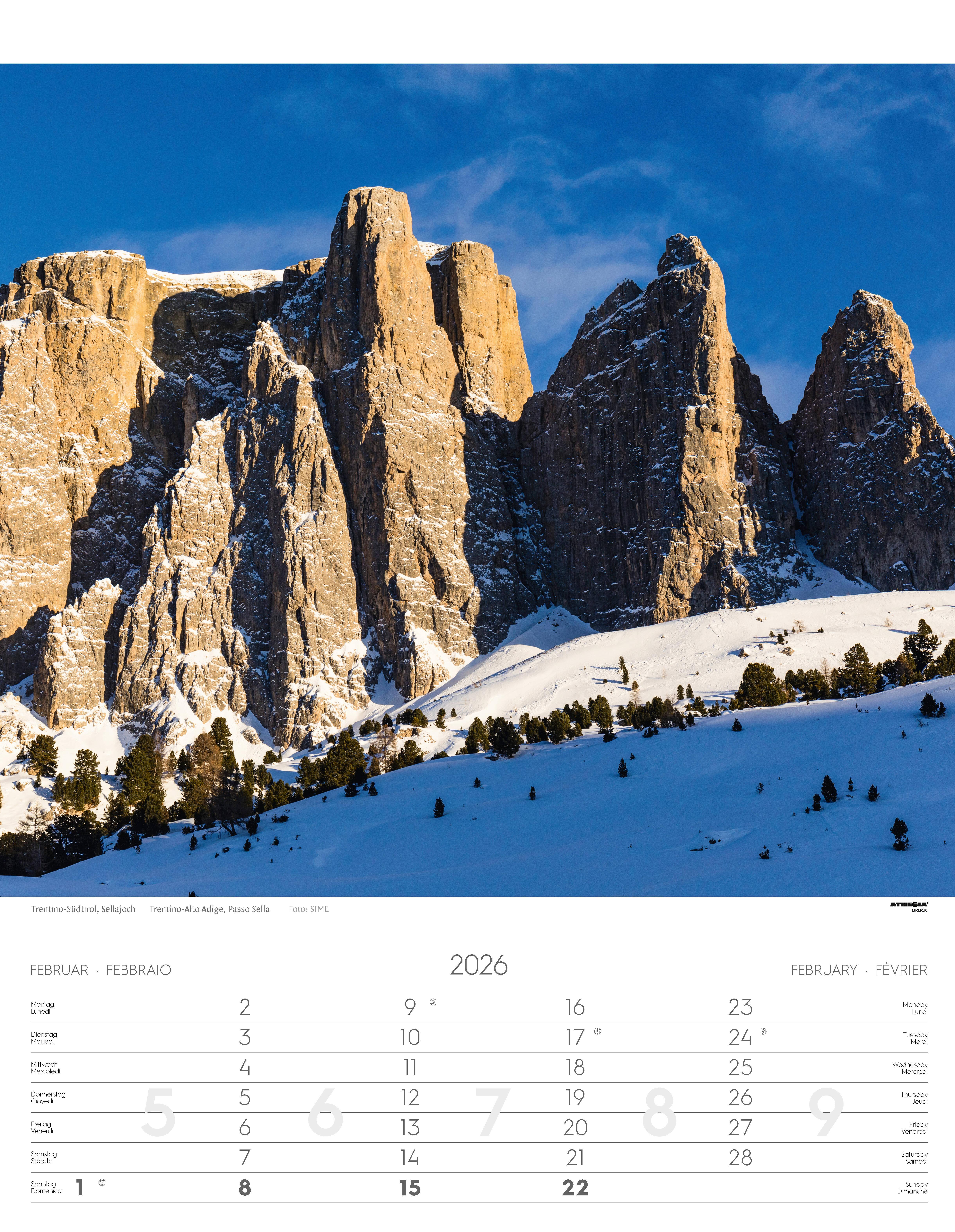 Beispielinhalt (Bild) Weltnaturerbe Dolomiten Kalender 2026