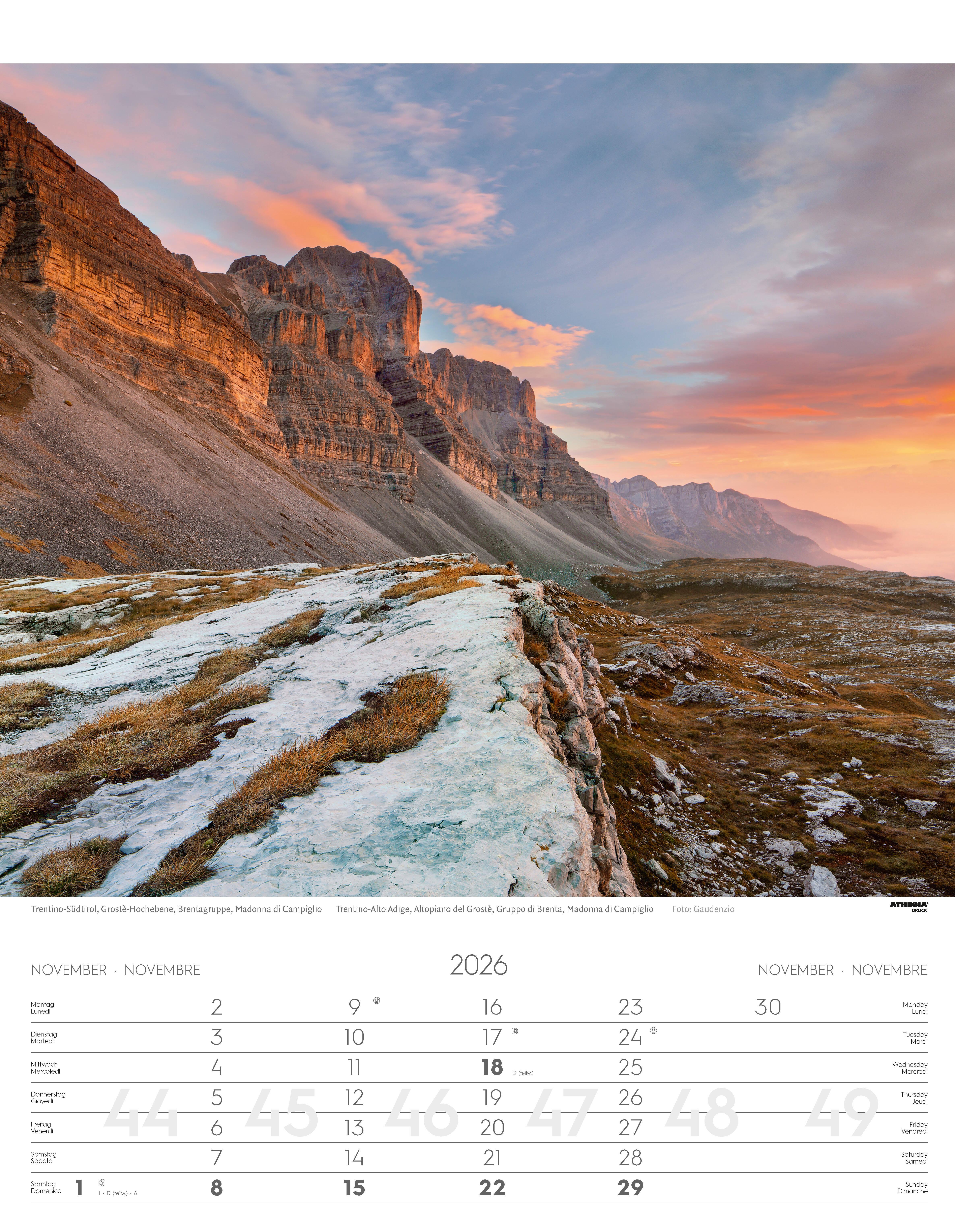 Beispielinhalt (Bild) Weltnaturerbe Dolomiten Kalender 2026
