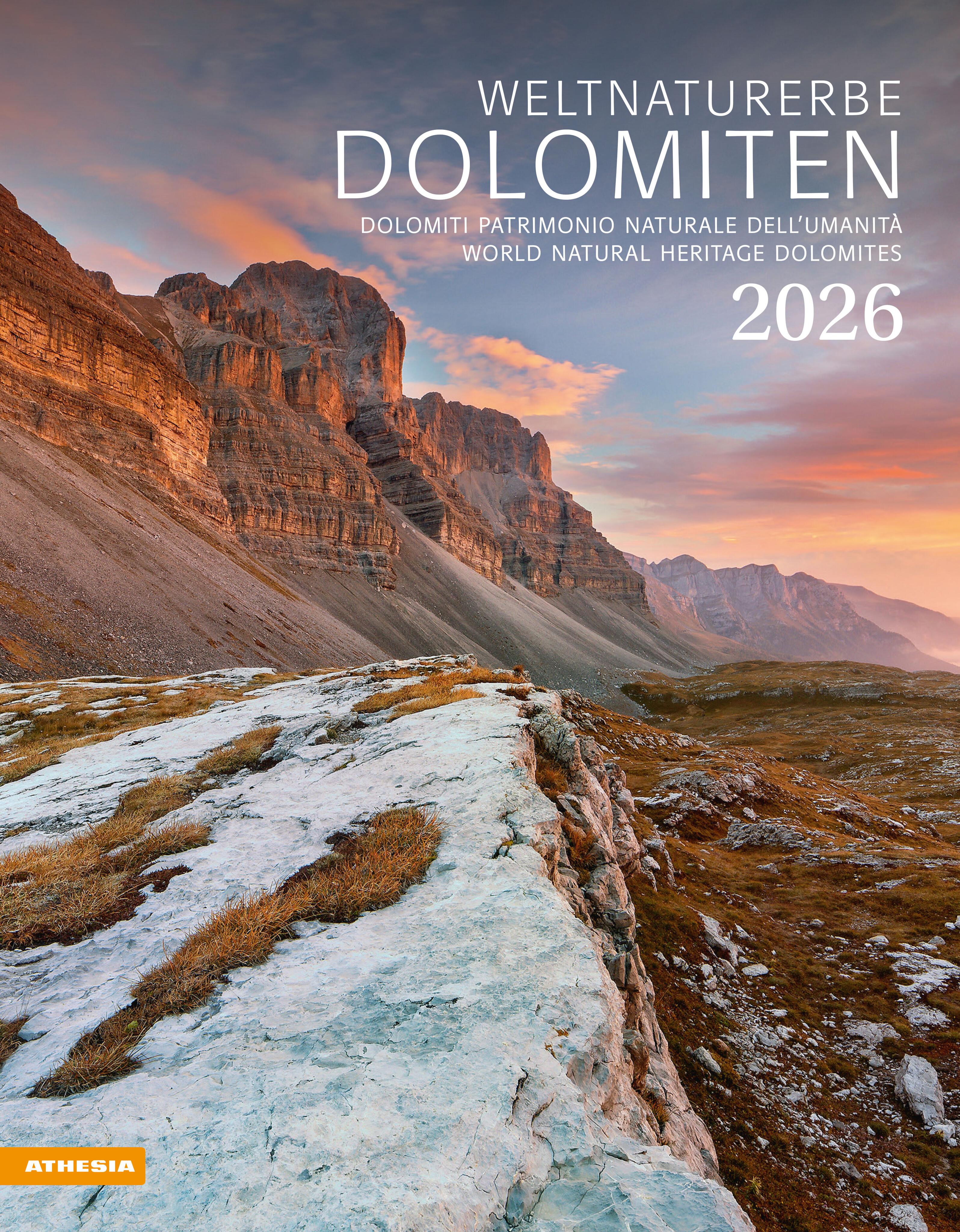 Vorderes Coverbild Weltnaturerbe Dolomiten Kalender 2026