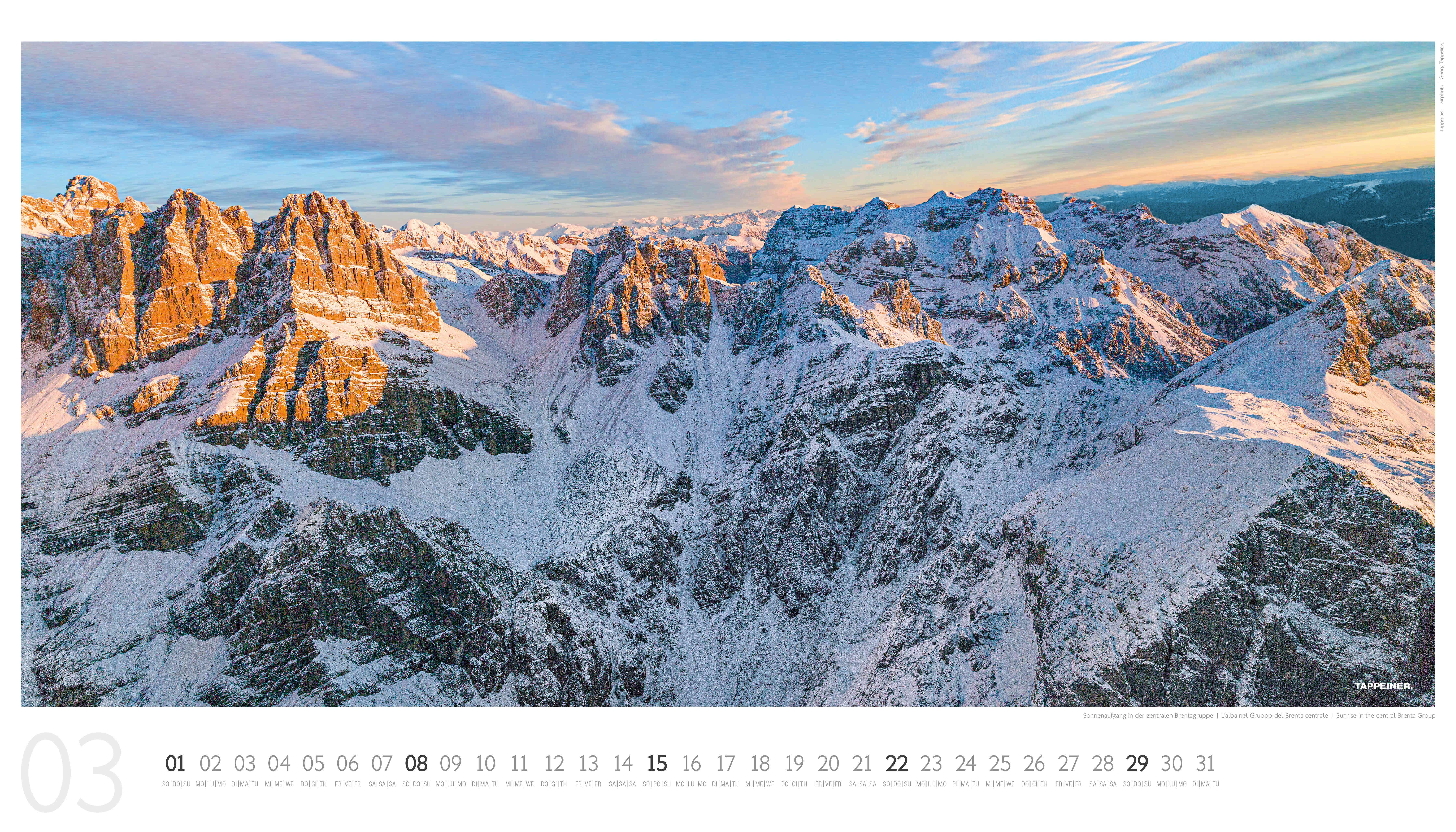 Beispielinhalt (Bild) Luftbildkalender Dolomiten 2026