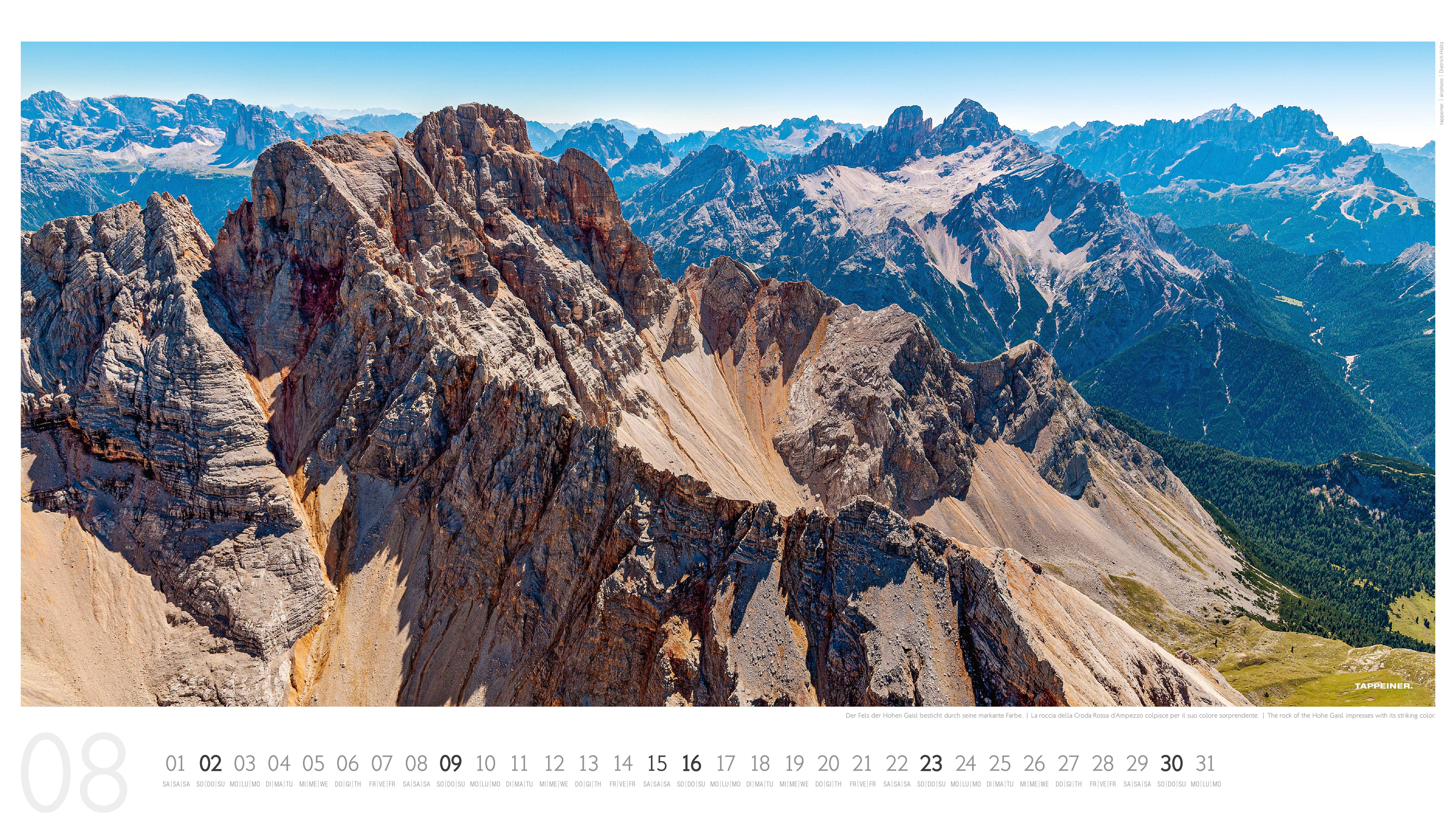 Beispielinhalt (Bild) Luftbildkalender Dolomiten 2026