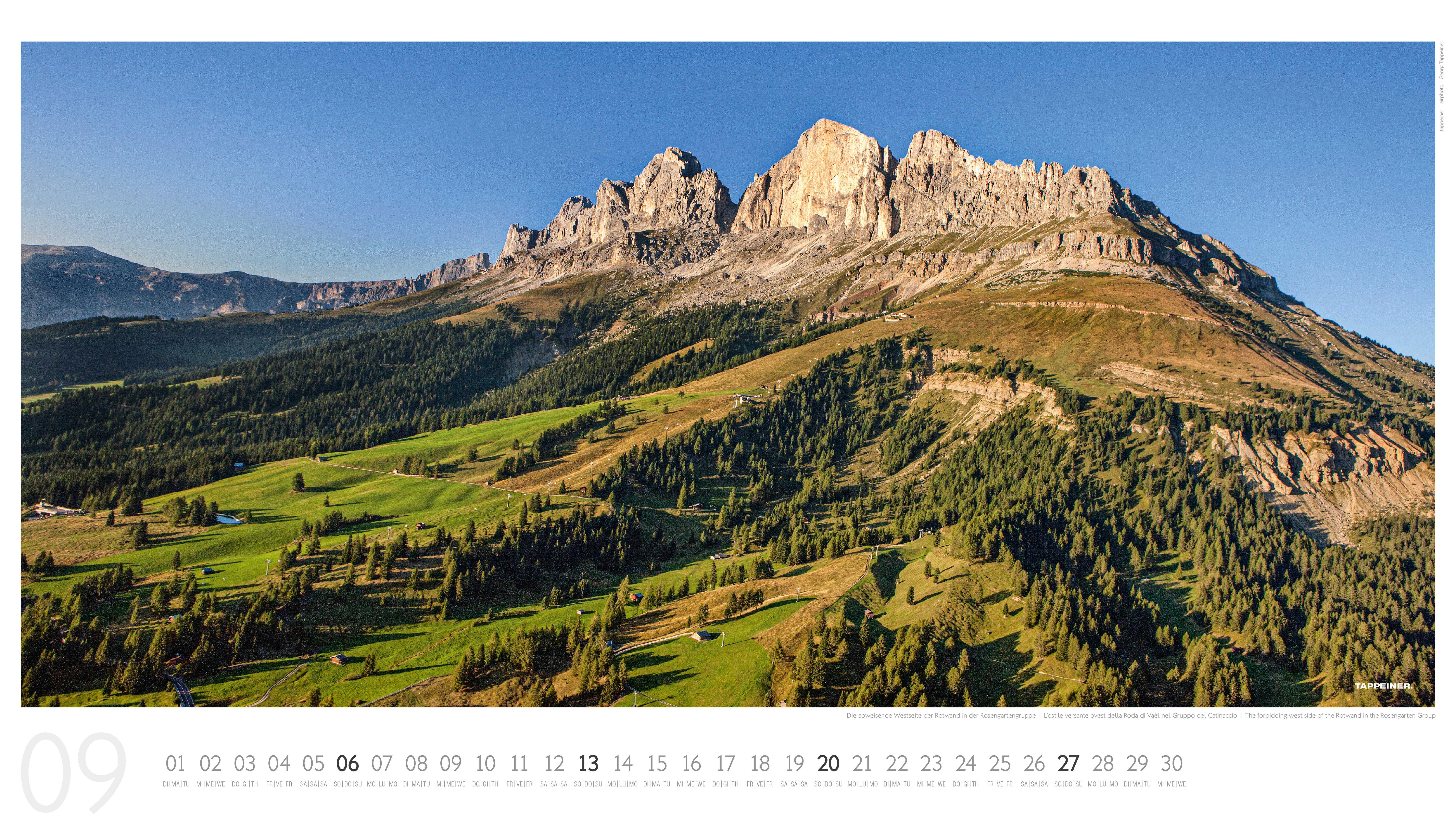Beispielinhalt (Bild) Luftbildkalender Dolomiten 2026