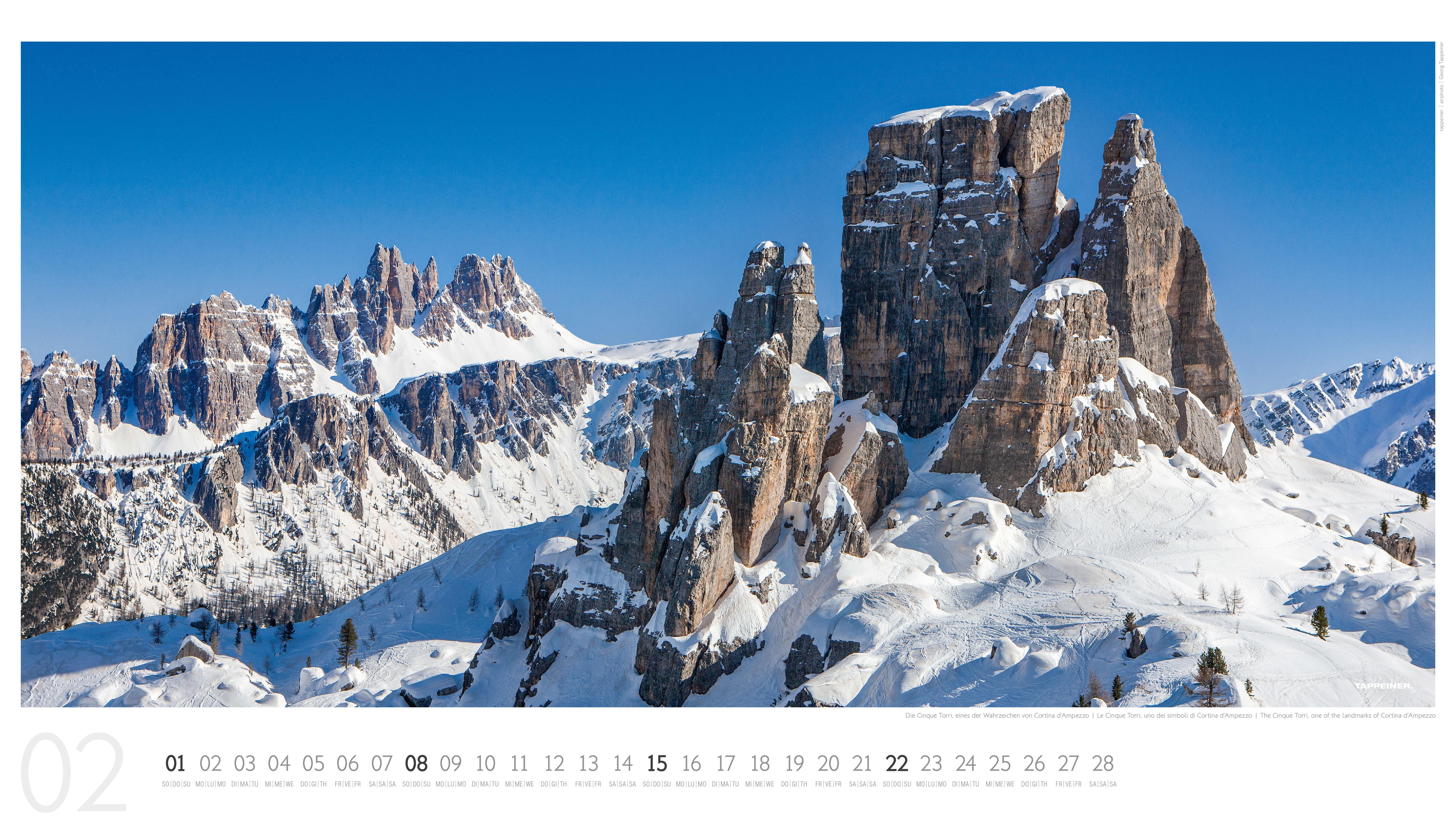 Beispielinhalt (Bild) Luftbildkalender Dolomiten 2026