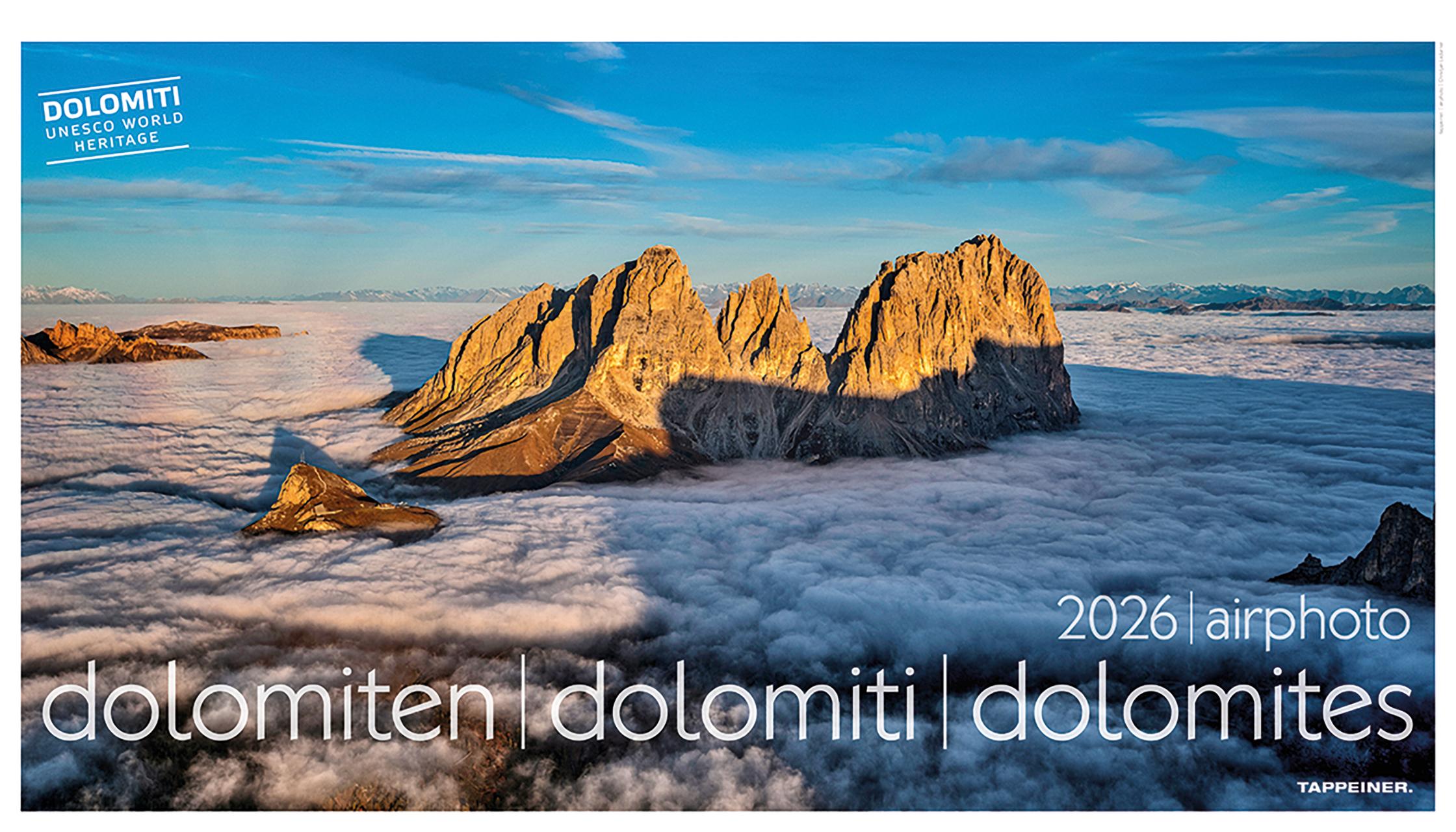 Vorderes Coverbild Luftbildkalender Dolomiten 2026