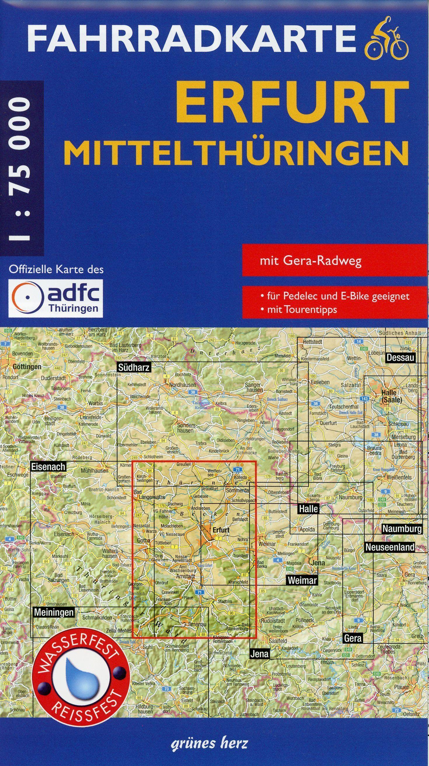 Vorderes Coverbild Fahrradkarte Erfurt, Mittelthüringen