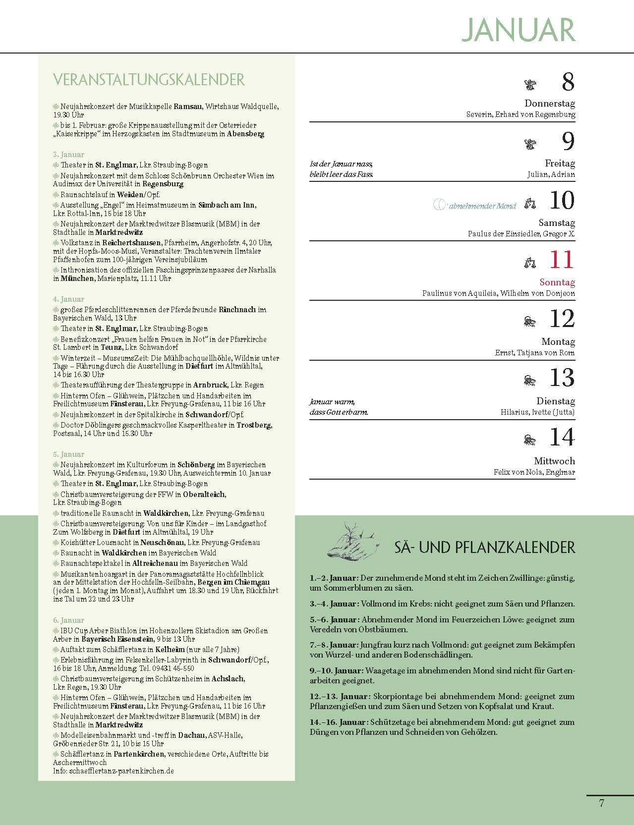 Beispielinhalt (Bild) Altbayerischer Festtags- und Brauchtumskalender 2026