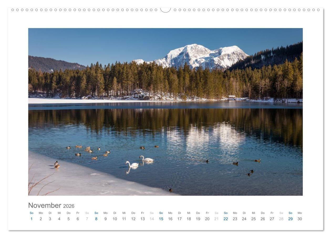 Beispielinhalt (Bild) Berchtesgadener Alpen - Land von Watzmann und Königssee (Wandkalender 2026 DIN A2 quer), CALVENDO Monatskalender