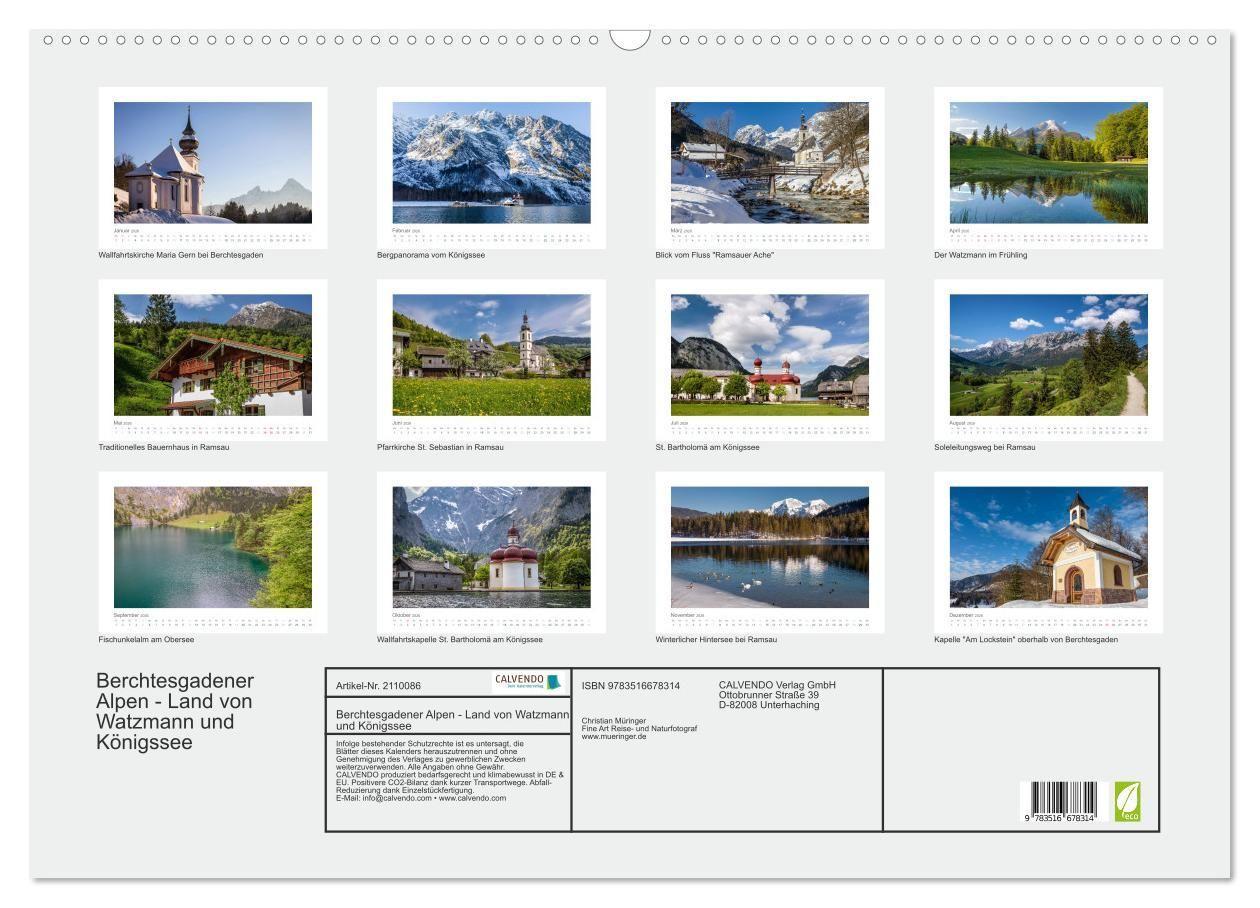 Beispielinhalt (Bild) Berchtesgadener Alpen - Land von Watzmann und Königssee (Wandkalender 2026 DIN A2 quer), CALVENDO Monatskalender