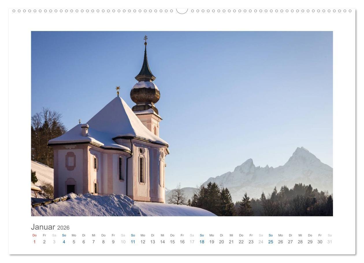 Beispielinhalt (Bild) Berchtesgadener Alpen - Land von Watzmann und Königssee (Wandkalender 2026 DIN A2 quer), CALVENDO Monatskalender
