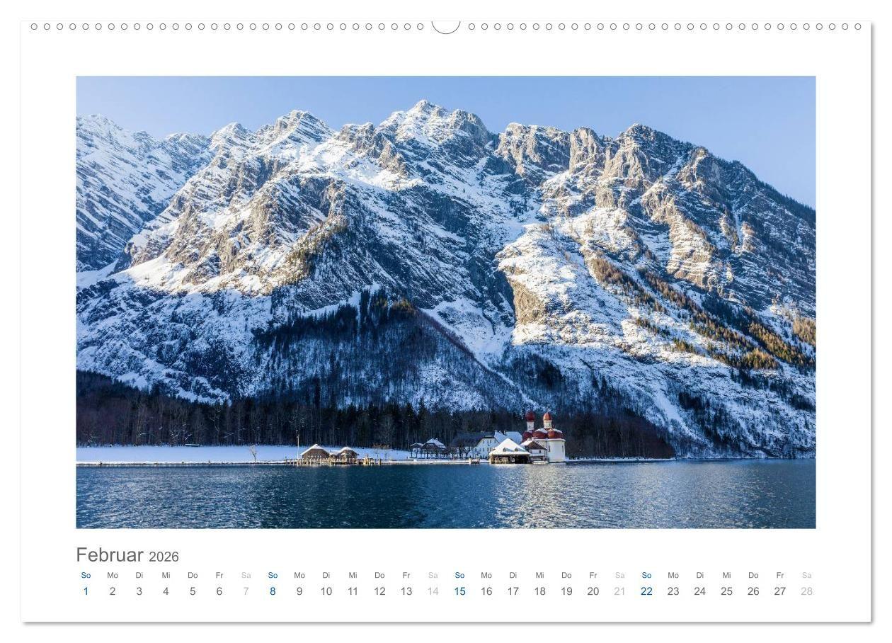 Beispielinhalt (Bild) Berchtesgadener Alpen - Land von Watzmann und Königssee (Wandkalender 2026 DIN A2 quer), CALVENDO Monatskalender