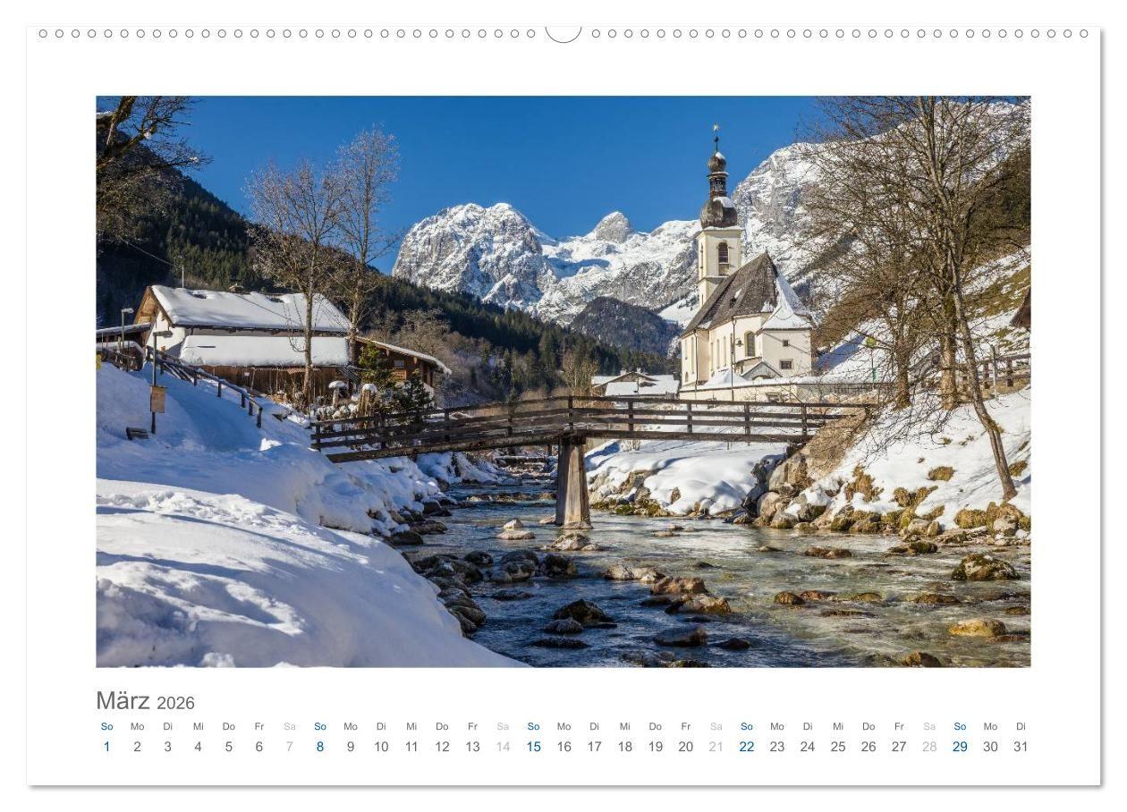 Beispielinhalt (Bild) Berchtesgadener Alpen - Land von Watzmann und Königssee (Wandkalender 2026 DIN A2 quer), CALVENDO Monatskalender