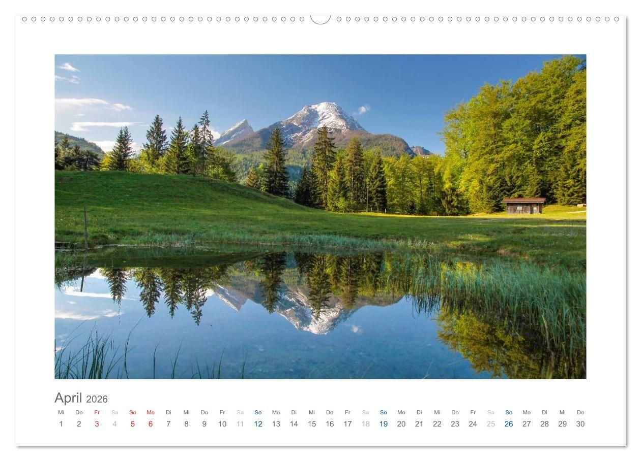 Beispielinhalt (Bild) Berchtesgadener Alpen - Land von Watzmann und Königssee (Wandkalender 2026 DIN A2 quer), CALVENDO Monatskalender