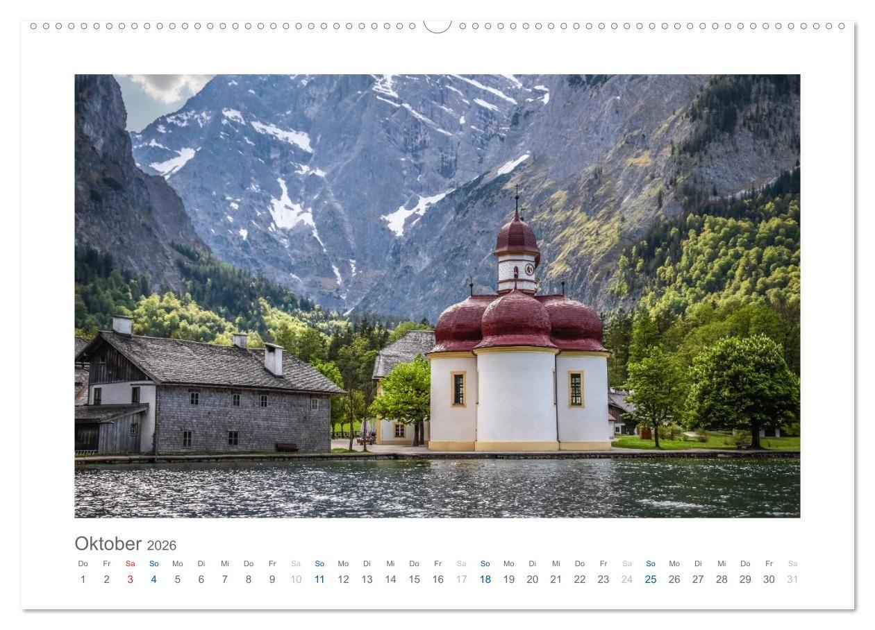 Beispielinhalt (Bild) Berchtesgadener Alpen - Land von Watzmann und Königssee (Wandkalender 2026 DIN A2 quer), CALVENDO Monatskalender