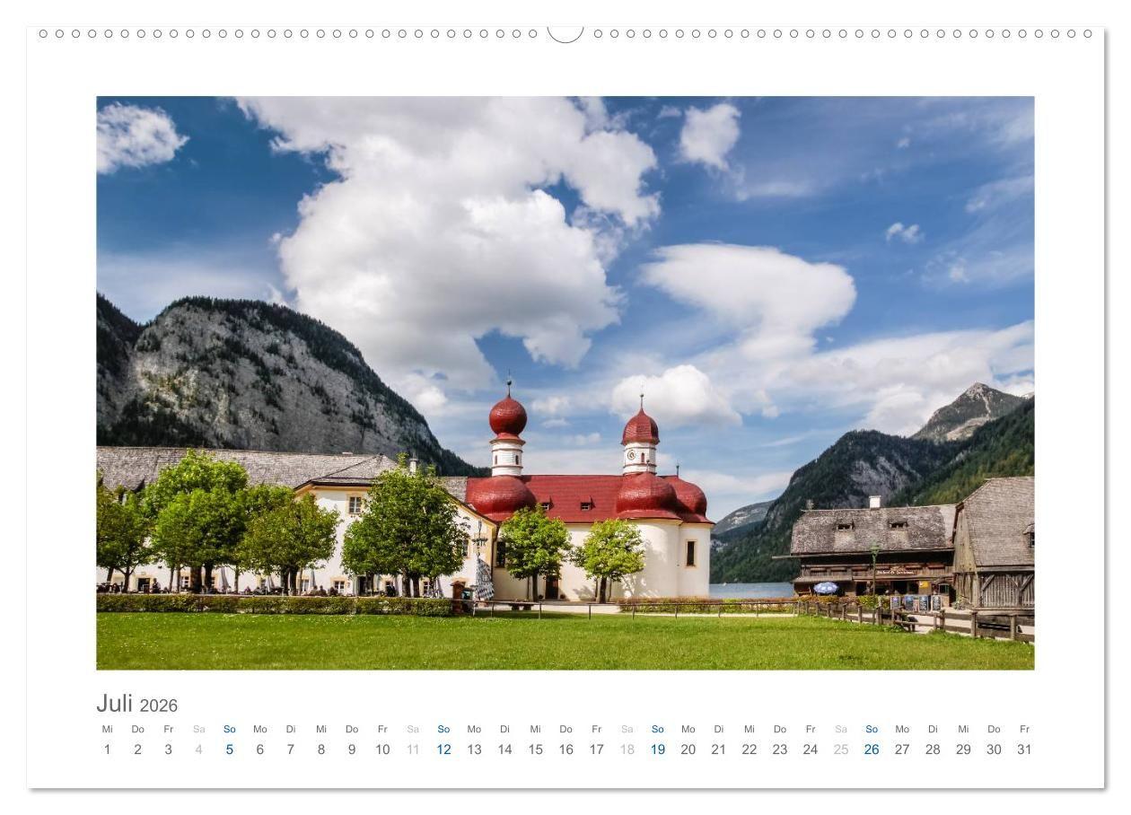 Beispielinhalt (Bild) Berchtesgadener Alpen - Land von Watzmann und Königssee (Wandkalender 2026 DIN A2 quer), CALVENDO Monatskalender