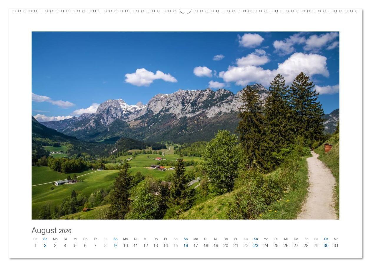 Beispielinhalt (Bild) Berchtesgadener Alpen - Land von Watzmann und Königssee (Wandkalender 2026 DIN A2 quer), CALVENDO Monatskalender