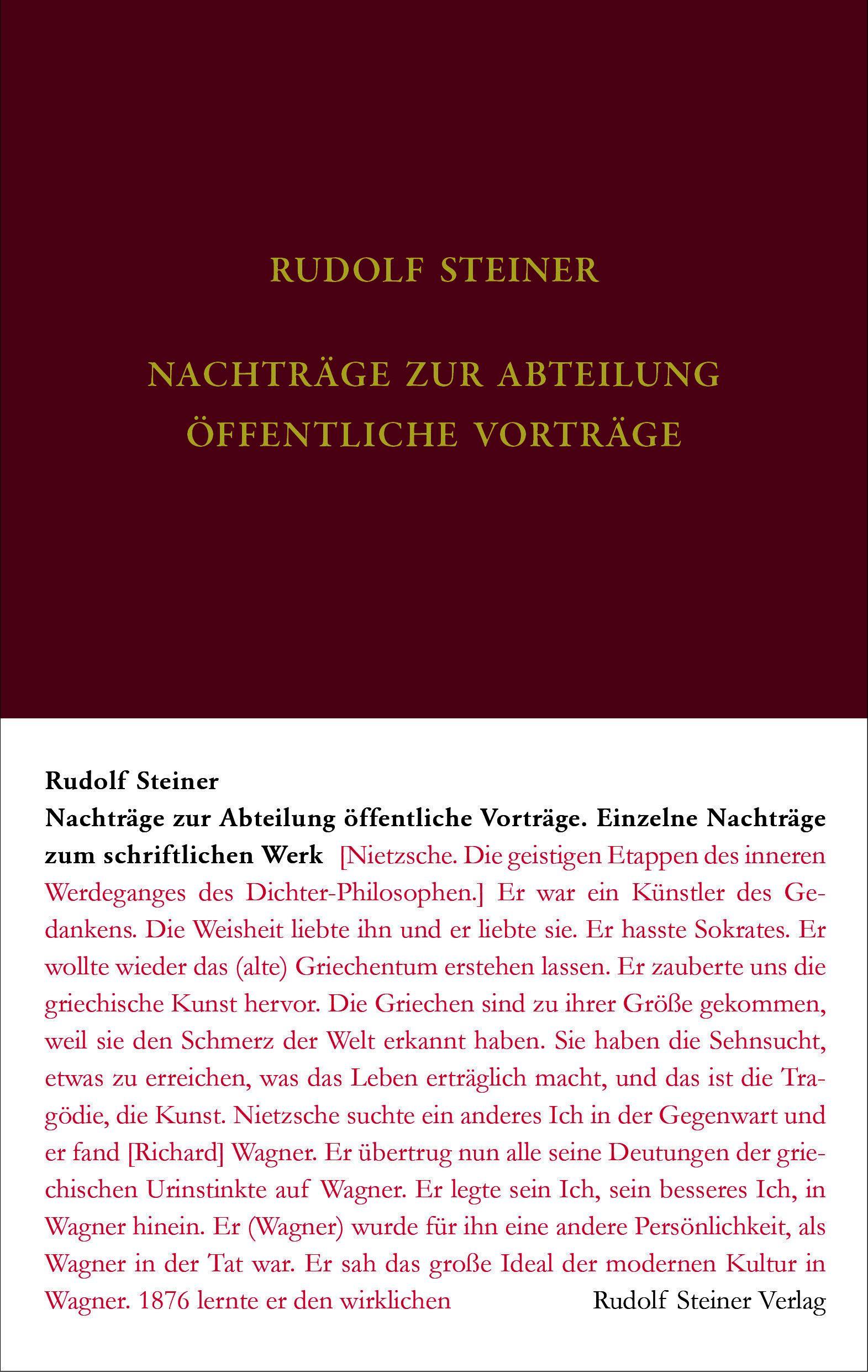 Vorderes Coverbild Nachtragsband zum Vortragswerk: Öffentliche Vorträge. Einzelne Nachträge zum schriftlichen Werk