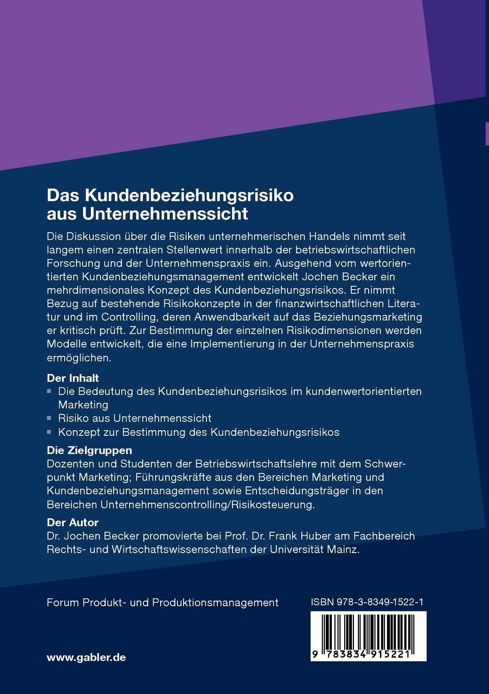 Rückseitencover Das Kundenbeziehungsrisiko aus Unternehmenssicht