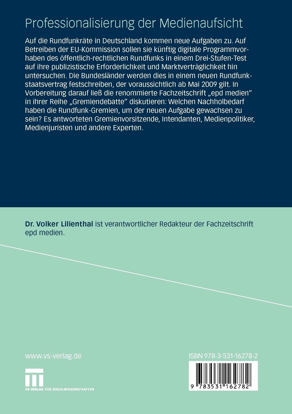 Rückseitencover Professionalisierung der Medienaufsicht