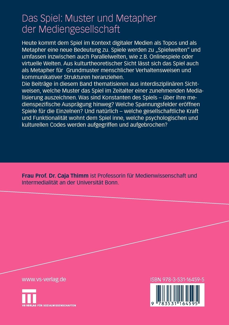 Rückseitencover Das Spiel: Muster und Metapher der Mediengesellschaft