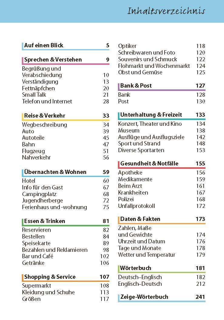 Beispielinhalt (Bild) Sprachführer Englisch für die Reise