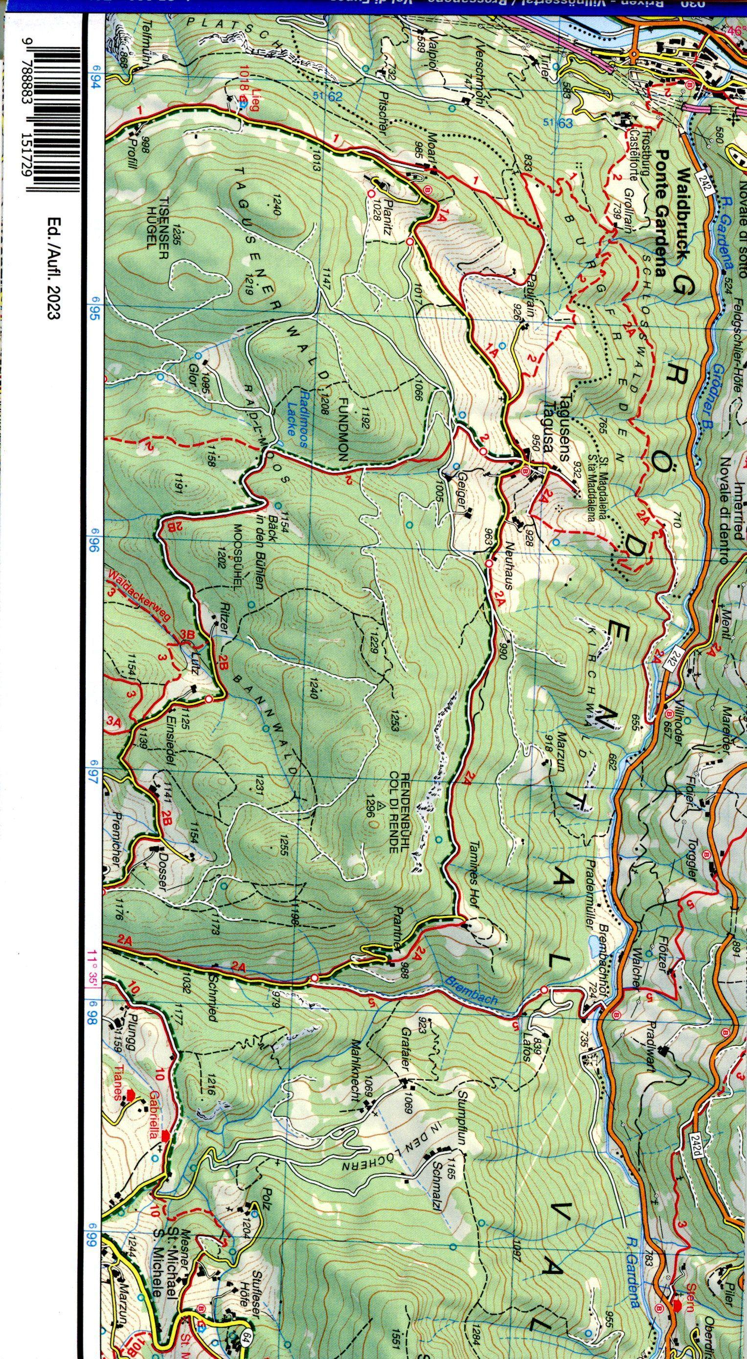Beispielinhalt (Bild) Tabacco Wandern Brixen 1:25000
