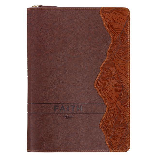 Vorderes Coverbild Journal Classic Zip Brown Faith Mountains Matt. 17:20